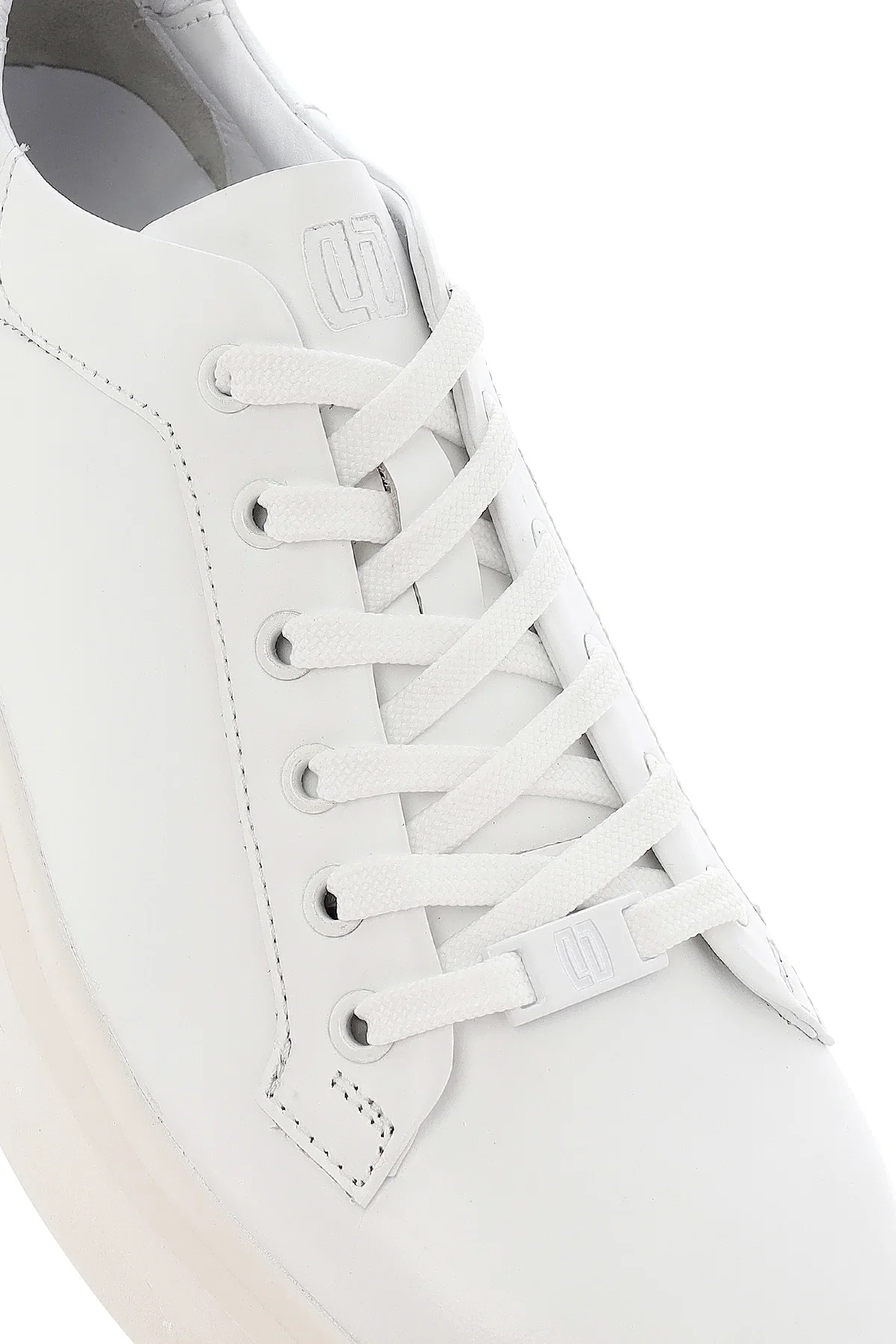 Erkek Beyaz Bağcıklı Kalın Tabanlı Deri Sneaker - Image 9