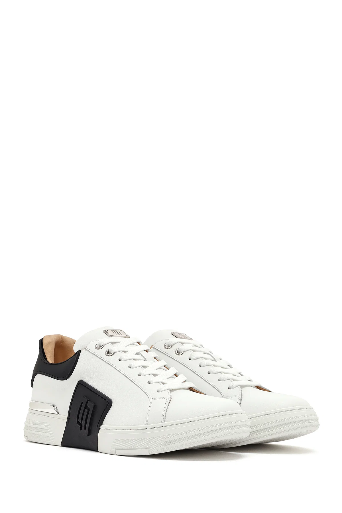 Erkek Beyaz Bağcıklı Kalın Tabanlı Deri Sneaker - Image 3