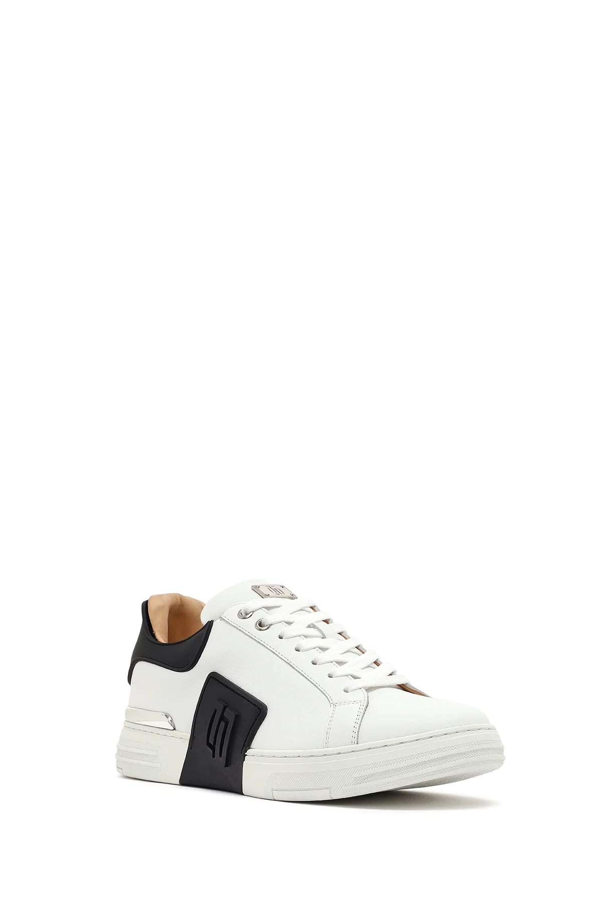 Erkek Beyaz Bağcıklı Kalın Tabanlı Deri Sneaker - Image 6
