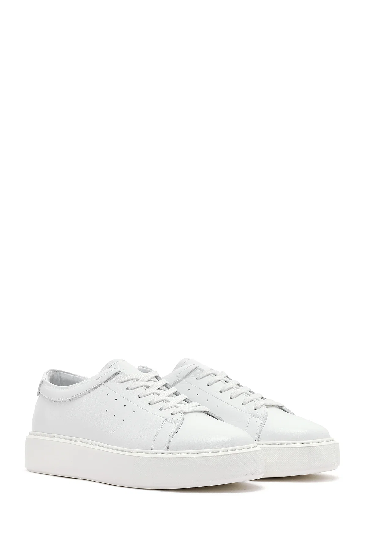Erkek Beyaz Bağcıklı Kalın Tabanlı Deri Sneaker - Image 3