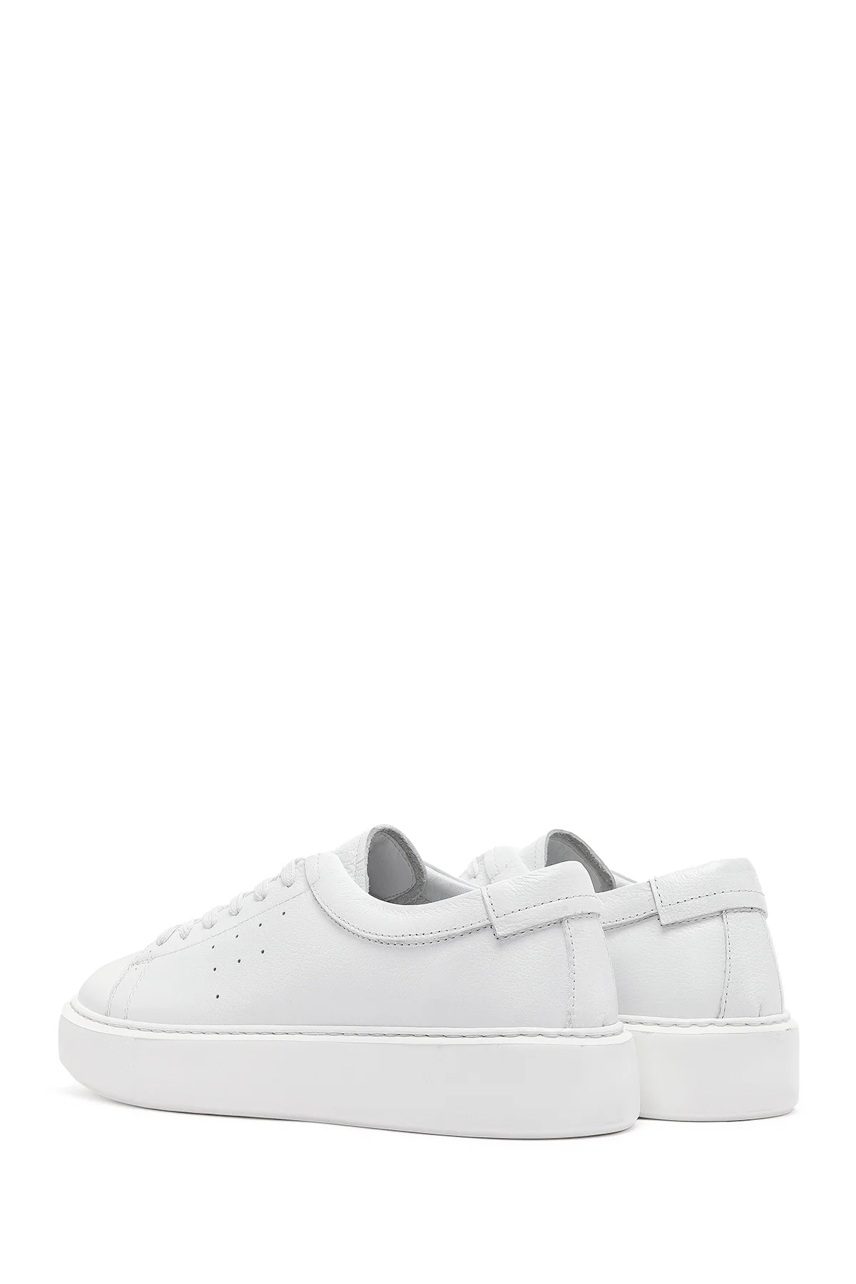 Erkek Beyaz Bağcıklı Kalın Tabanlı Deri Sneaker - Image 5