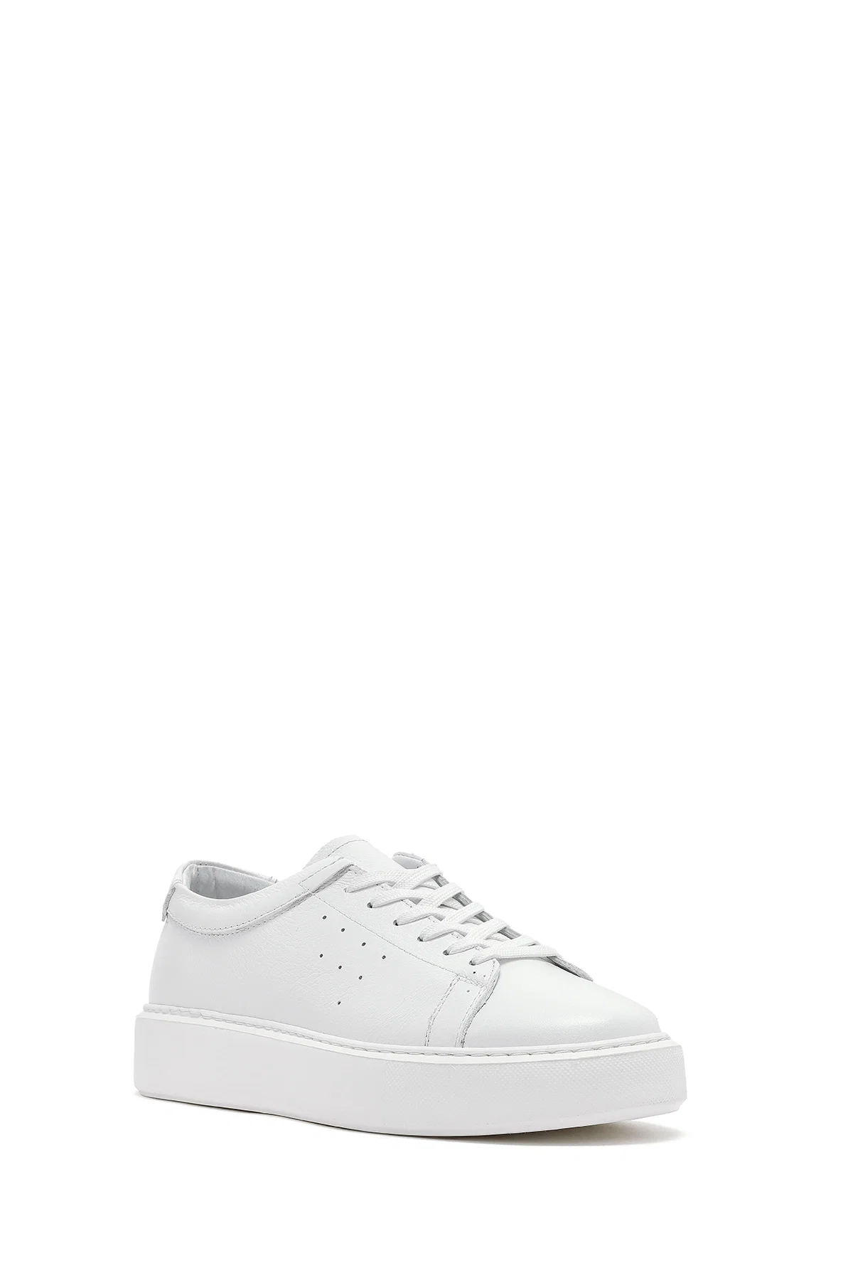 Erkek Beyaz Bağcıklı Kalın Tabanlı Deri Sneaker - Image 6