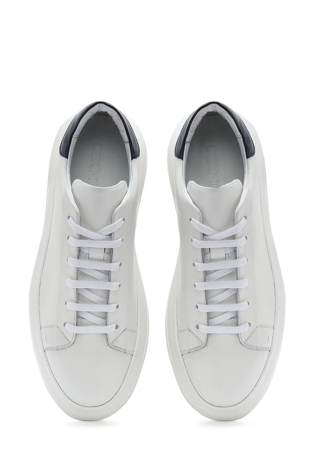 Erkek Beyaz Bağcıklı Kalın Tabanlı Deri Sneaker - Image 7