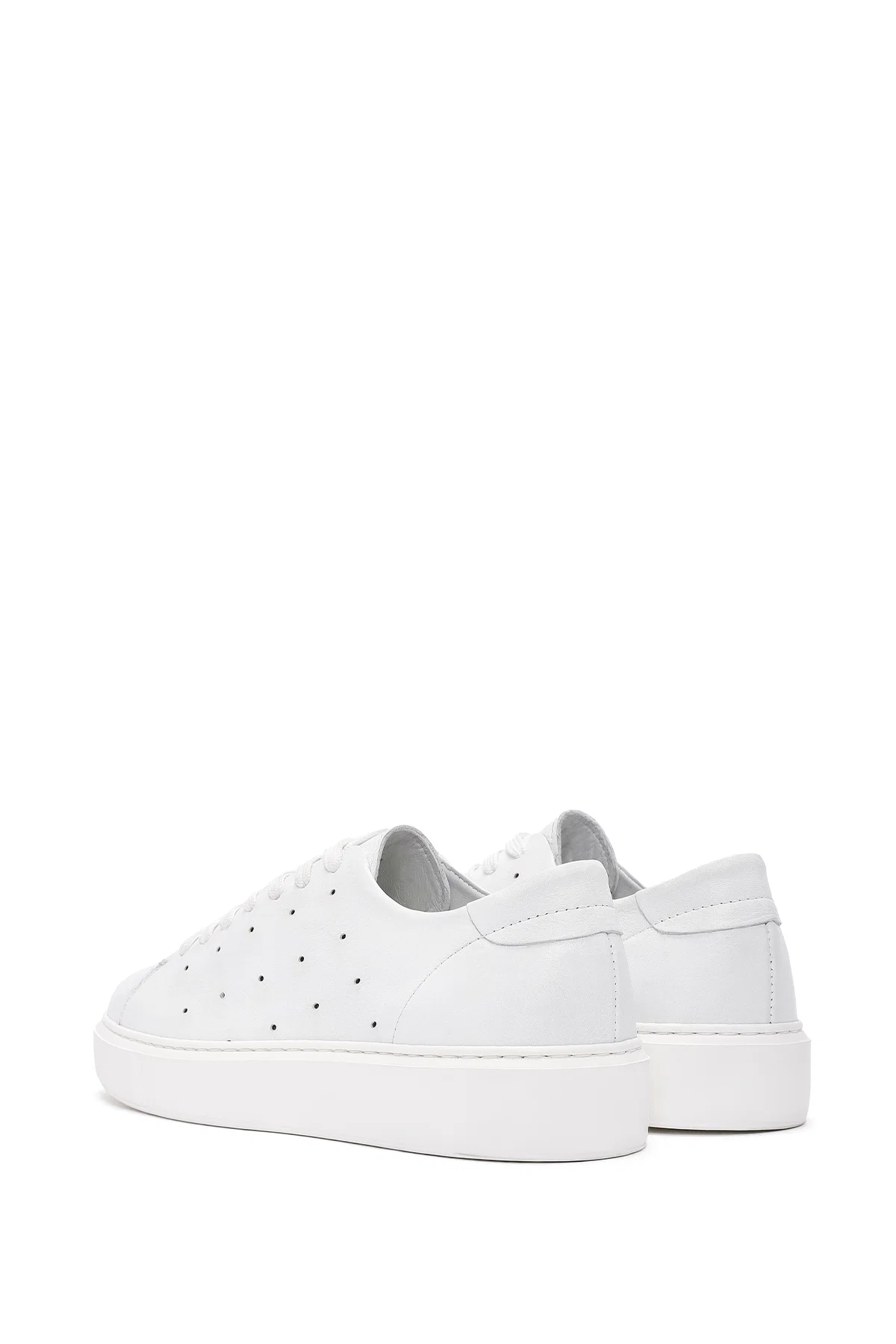 Erkek Beyaz Bağcıklı Kalın Tabanlı Deri Sneaker - Image 5