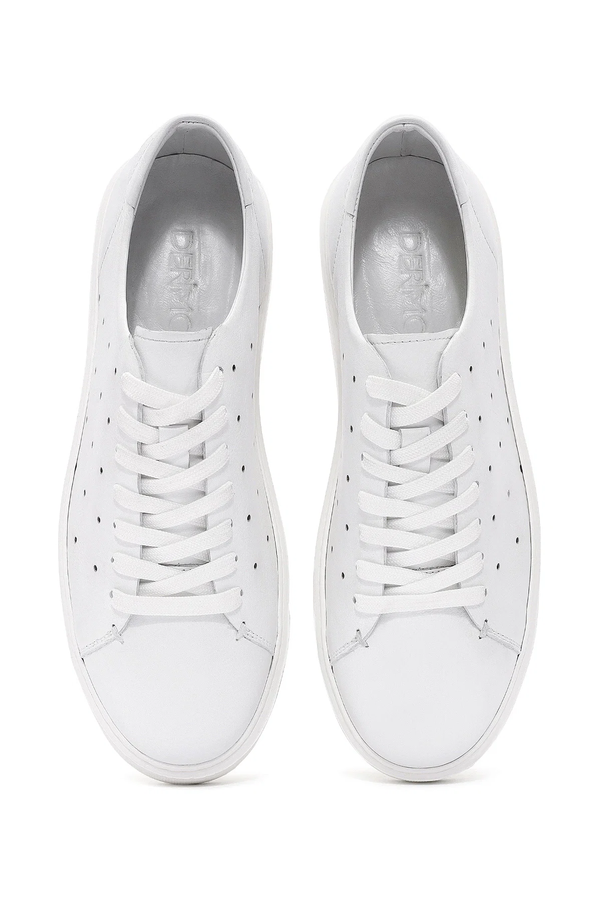Erkek Beyaz Bağcıklı Kalın Tabanlı Deri Sneaker - Image 7