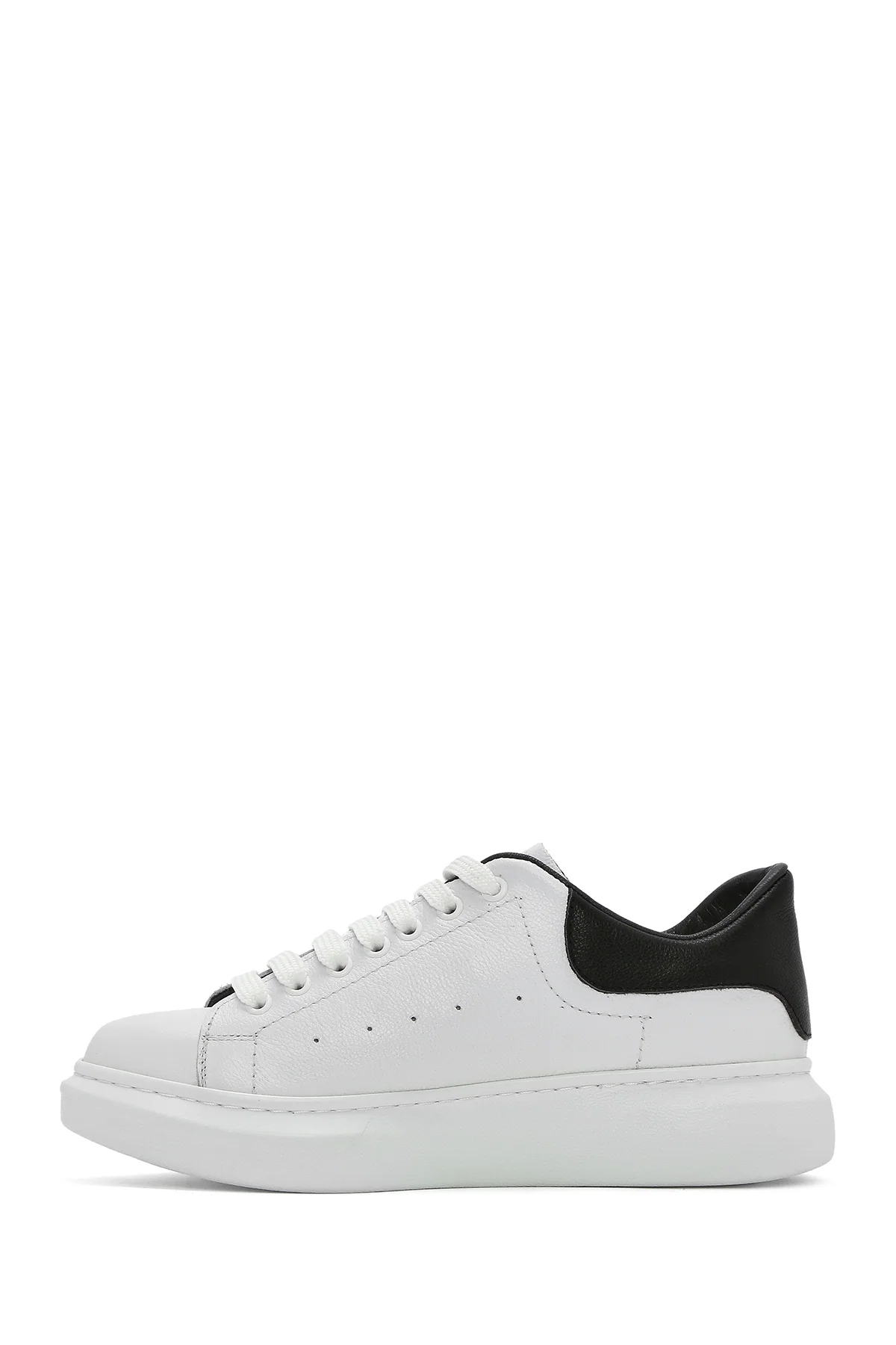 Erkek Beyaz Bağcıklı Kalın Tabanlı Deri Sneaker - Image 2