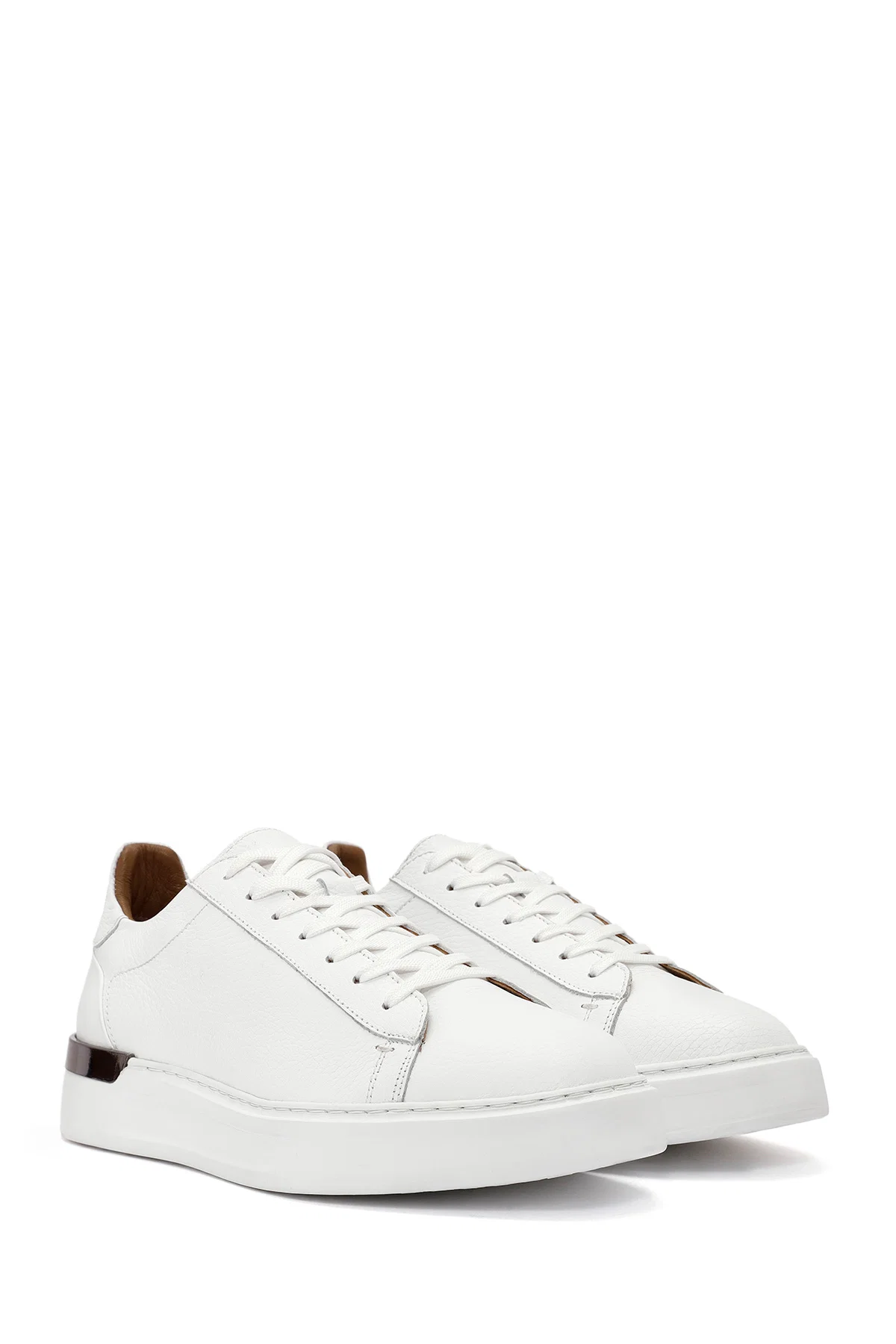 Erkek Beyaz Bağcıklı Kalın Tabanlı Deri Sneaker - Image 3