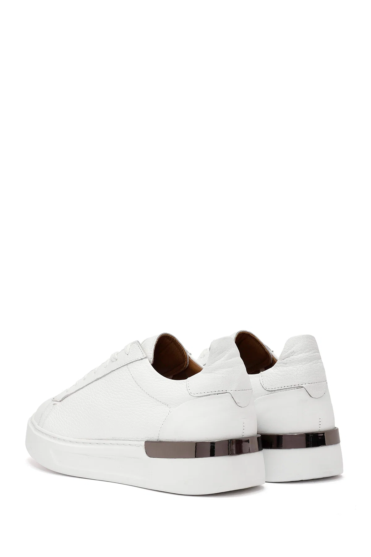 Erkek Beyaz Bağcıklı Kalın Tabanlı Deri Sneaker - Image 5
