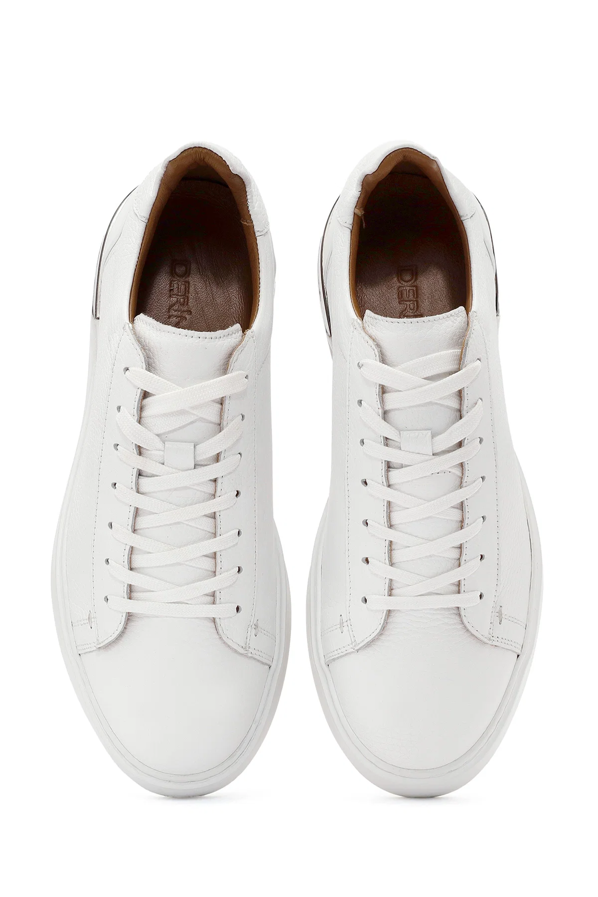 Erkek Beyaz Bağcıklı Kalın Tabanlı Deri Sneaker - Image 7