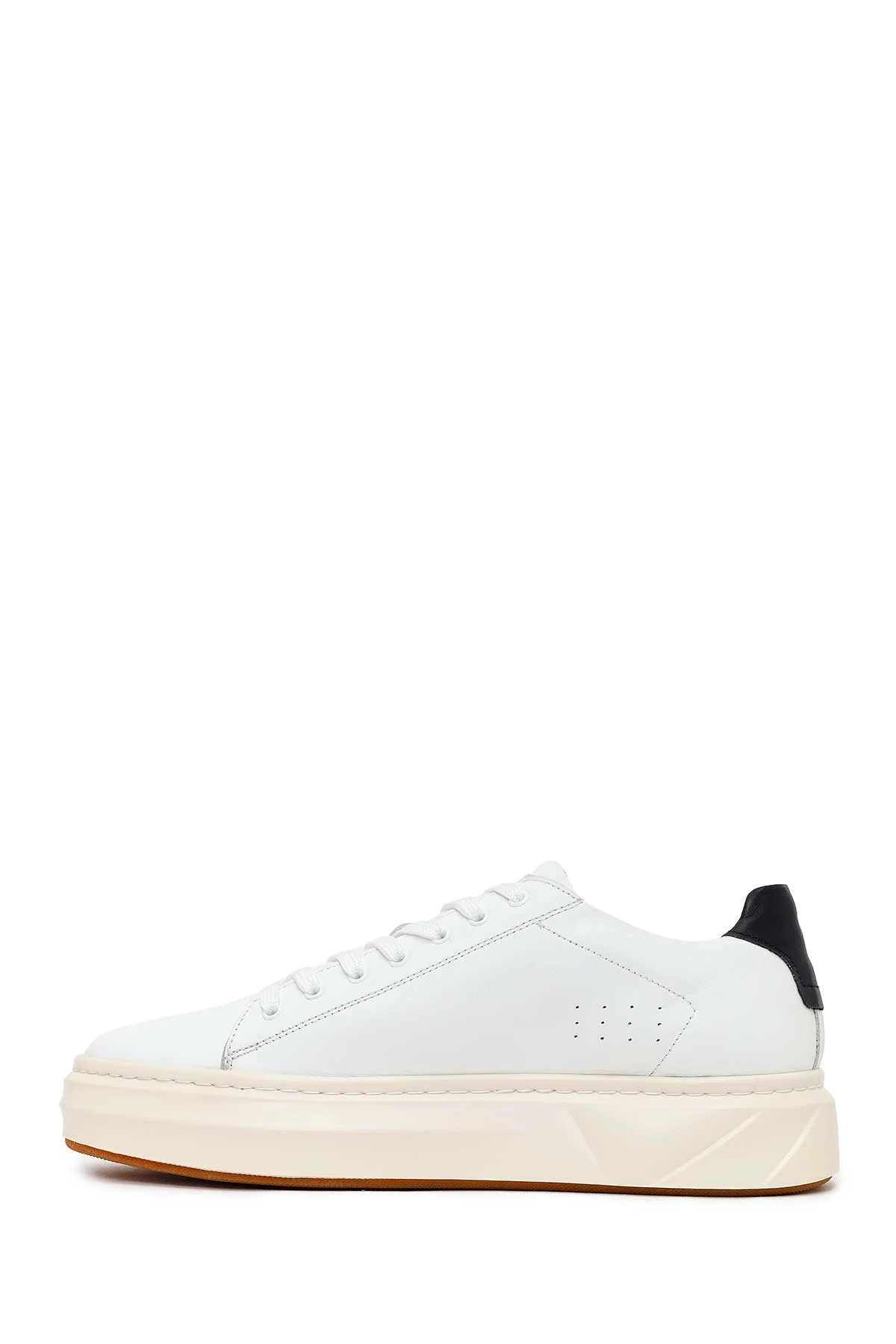 Erkek Beyaz Bağcıklı Kalın Tabanlı Deri Sneaker - Image 3