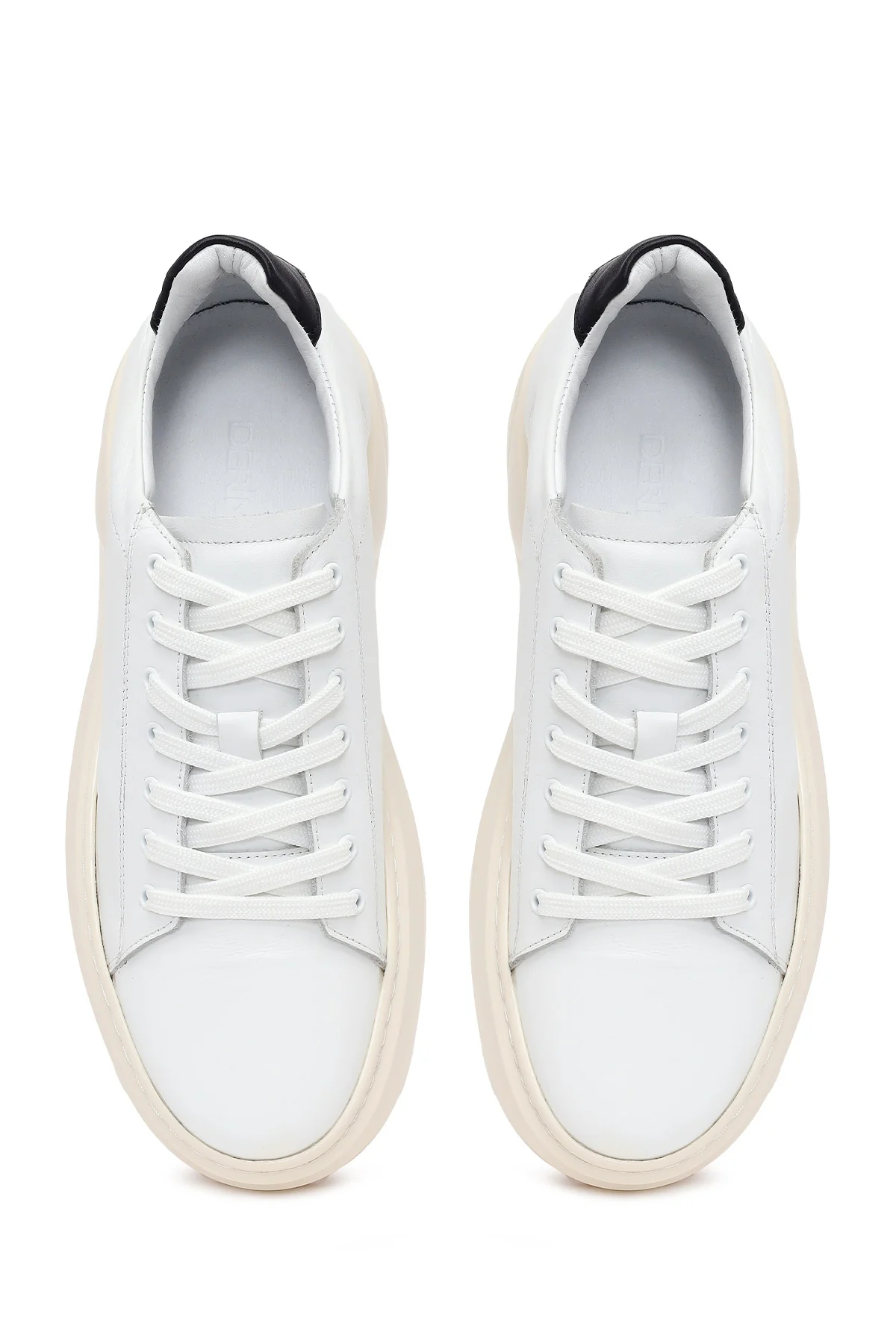 Erkek Beyaz Bağcıklı Kalın Tabanlı Deri Sneaker - Image 4