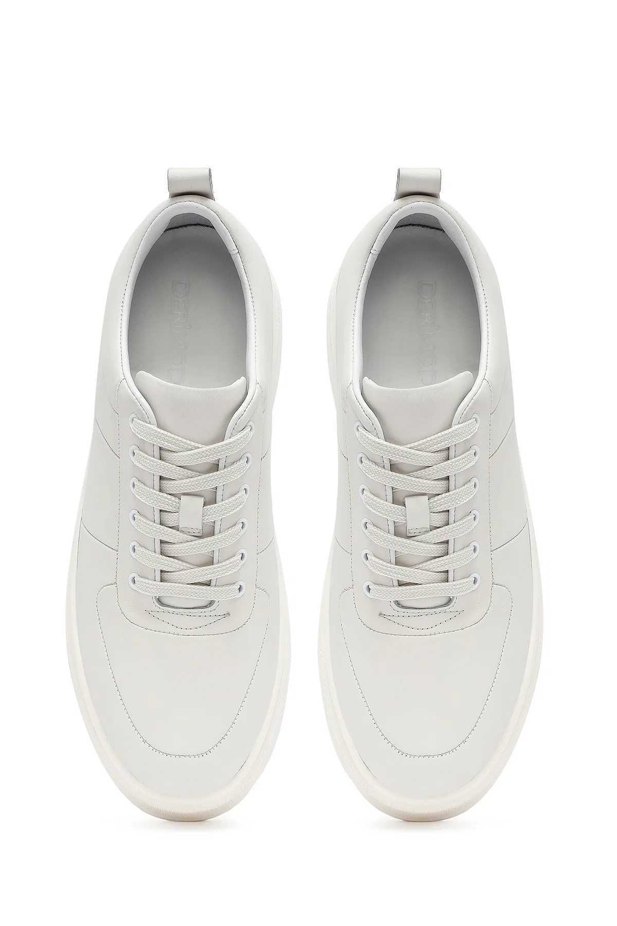 Erkek Beyaz Bağcıklı Kalın Tabanlı Deri Sneaker - Image 7