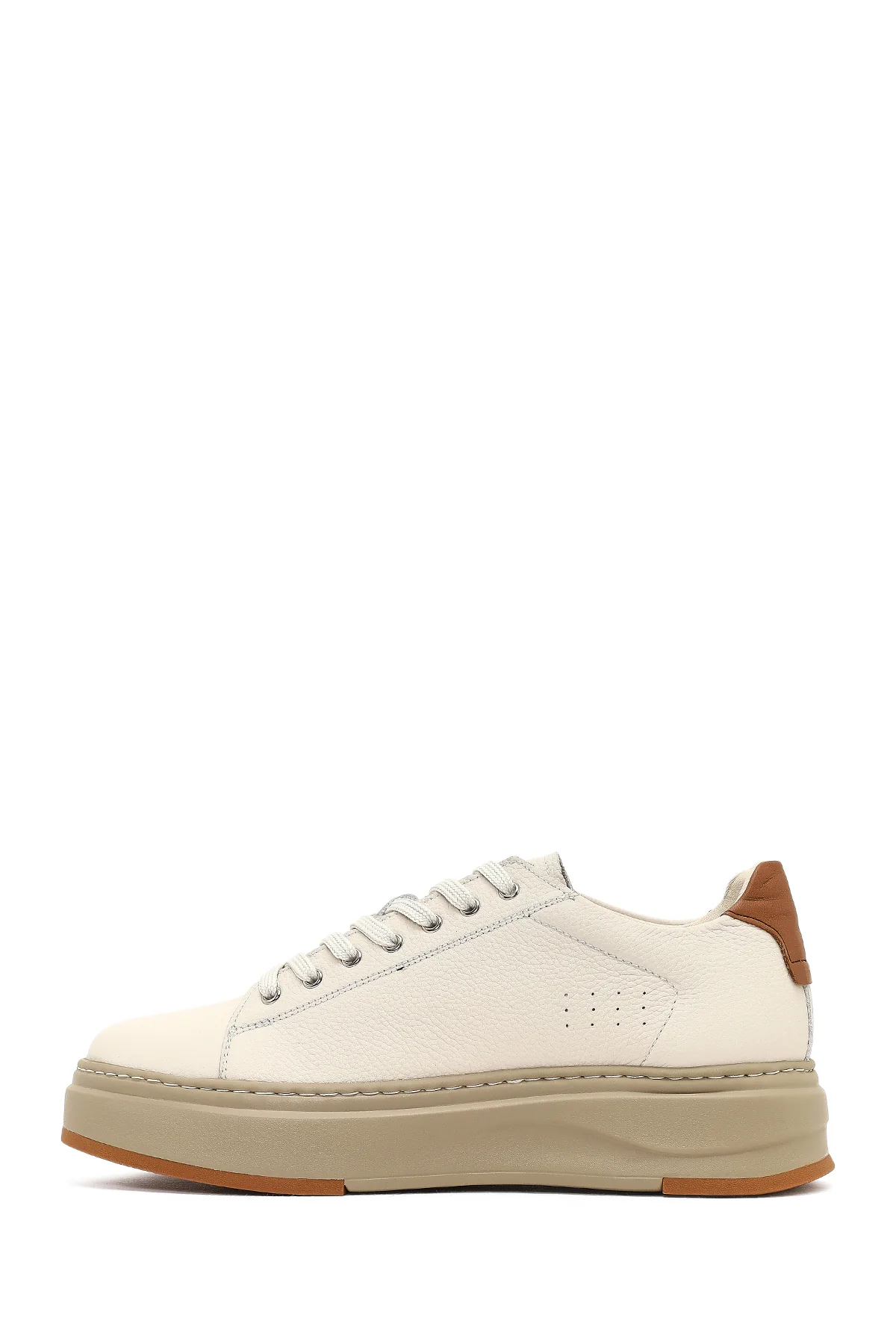 Erkek Beyaz Bağcıklı Kalın Tabanlı Deri Sneaker - Image 2