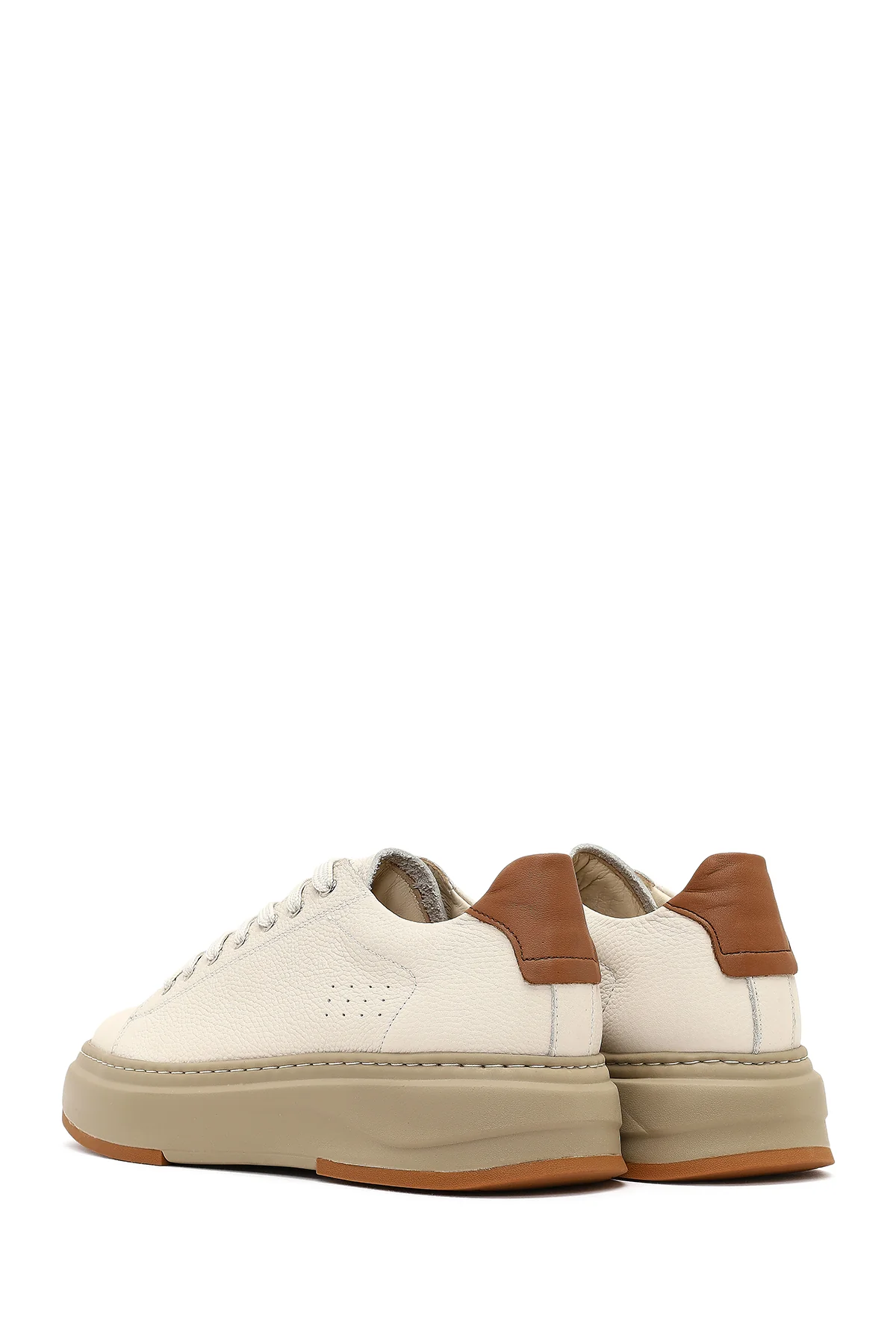 Erkek Beyaz Bağcıklı Kalın Tabanlı Deri Sneaker - Image 5