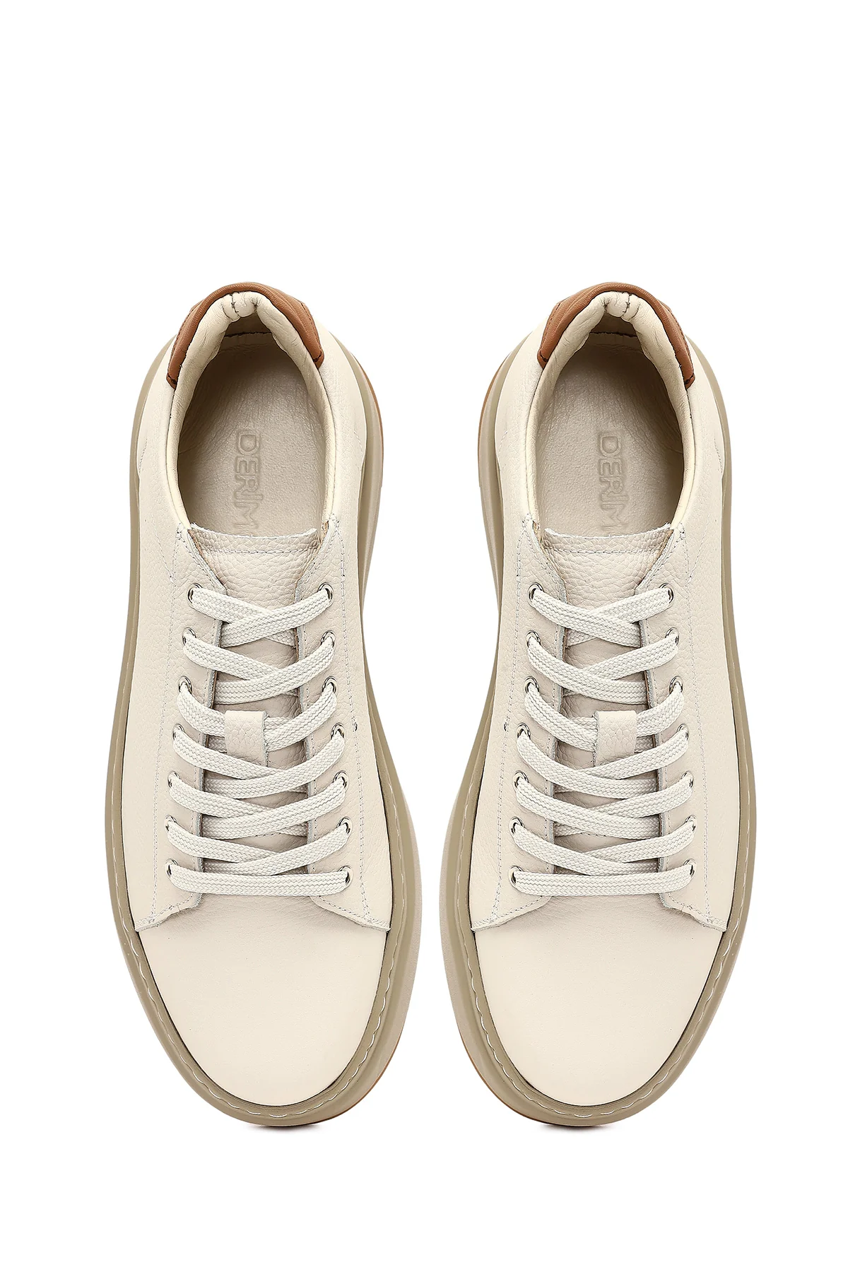Erkek Beyaz Bağcıklı Kalın Tabanlı Deri Sneaker - Image 7