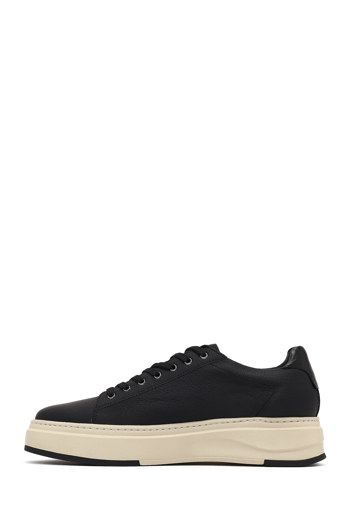 Erkek Siyah Bağcıklı Kalın Tabanlı Deri Sneaker - Image 2