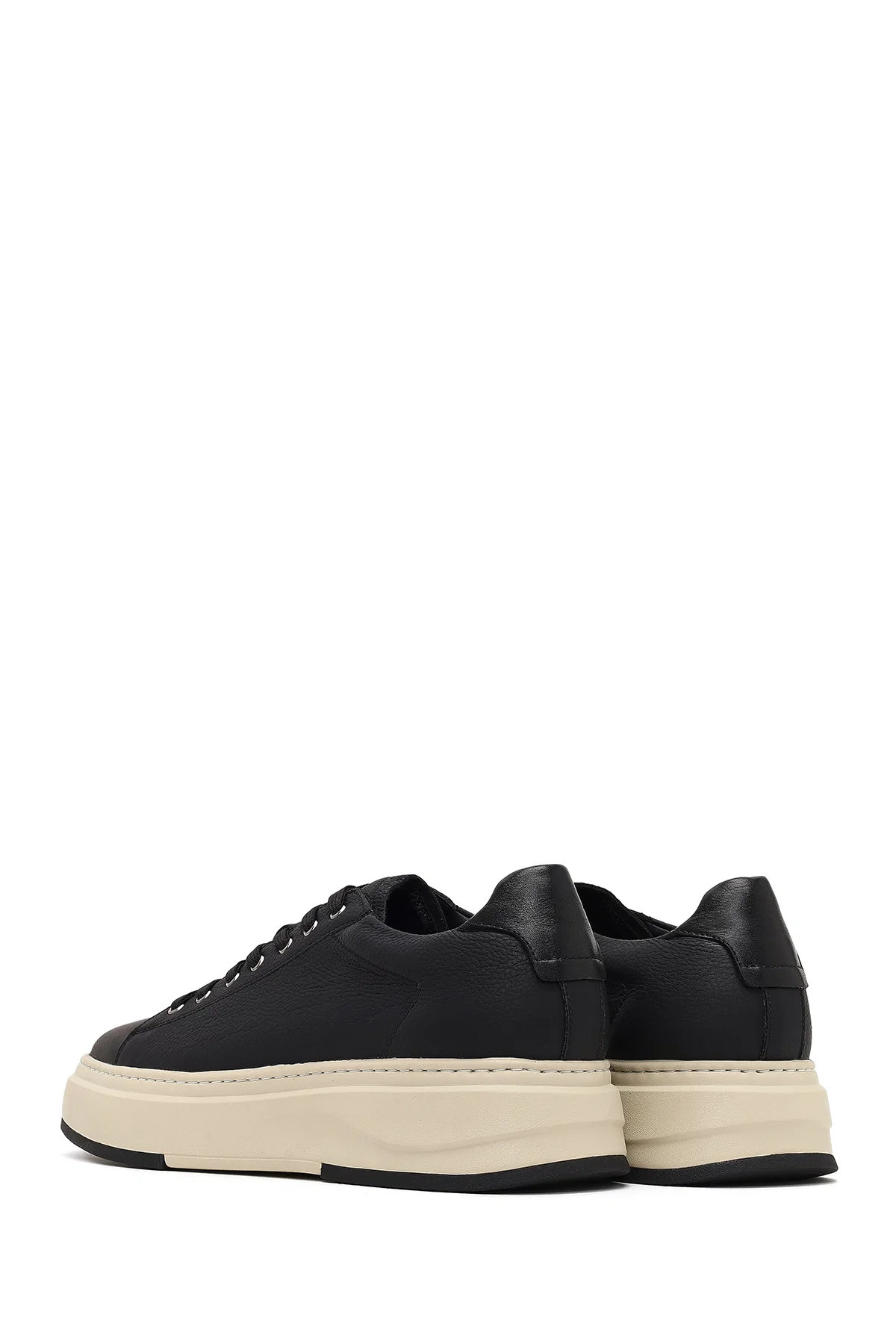 Erkek Siyah Bağcıklı Kalın Tabanlı Deri Sneaker - Image 5