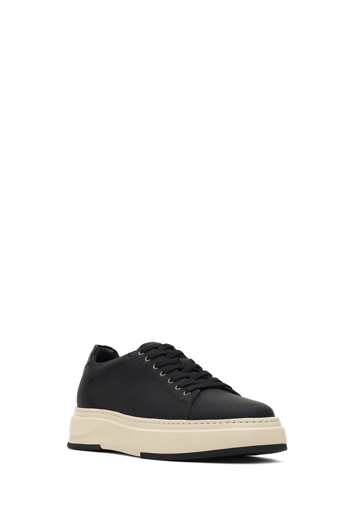 Erkek Siyah Bağcıklı Kalın Tabanlı Deri Sneaker - Image 6