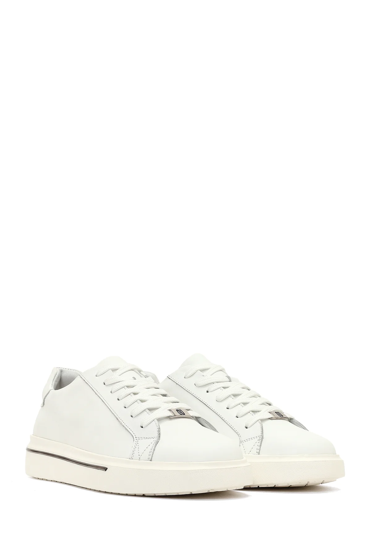 Erkek Beyaz Bağcıklı Kalın Tabanlı Deri Sneaker - Image 3