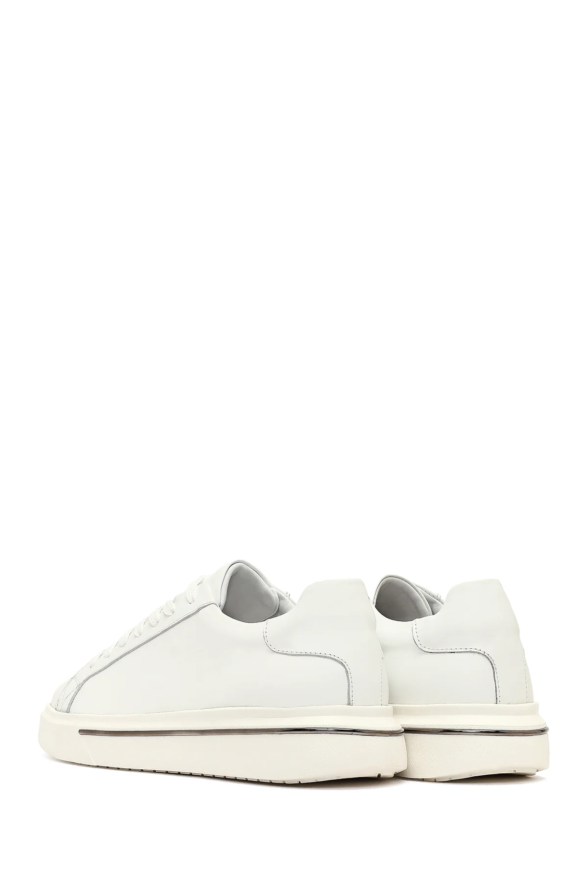 Erkek Beyaz Bağcıklı Kalın Tabanlı Deri Sneaker - Image 5