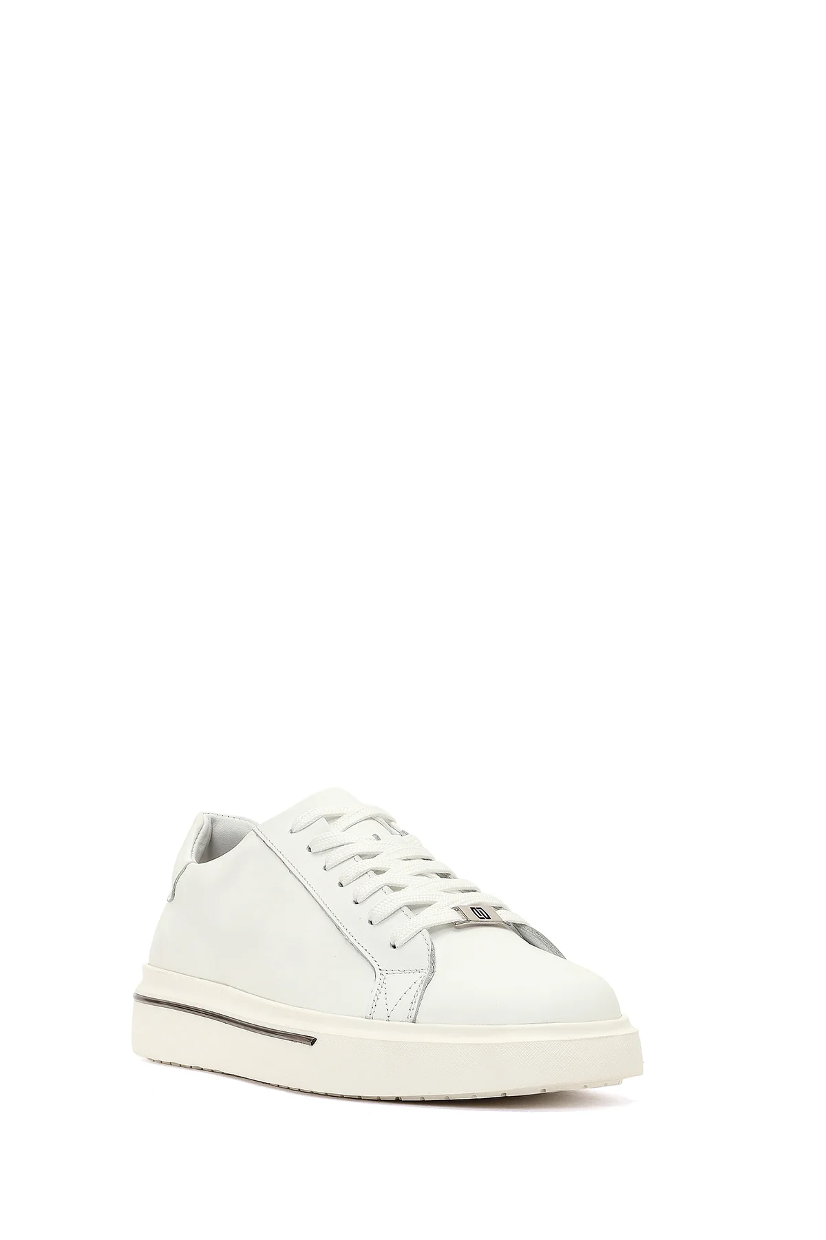 Erkek Beyaz Bağcıklı Kalın Tabanlı Deri Sneaker - Image 6