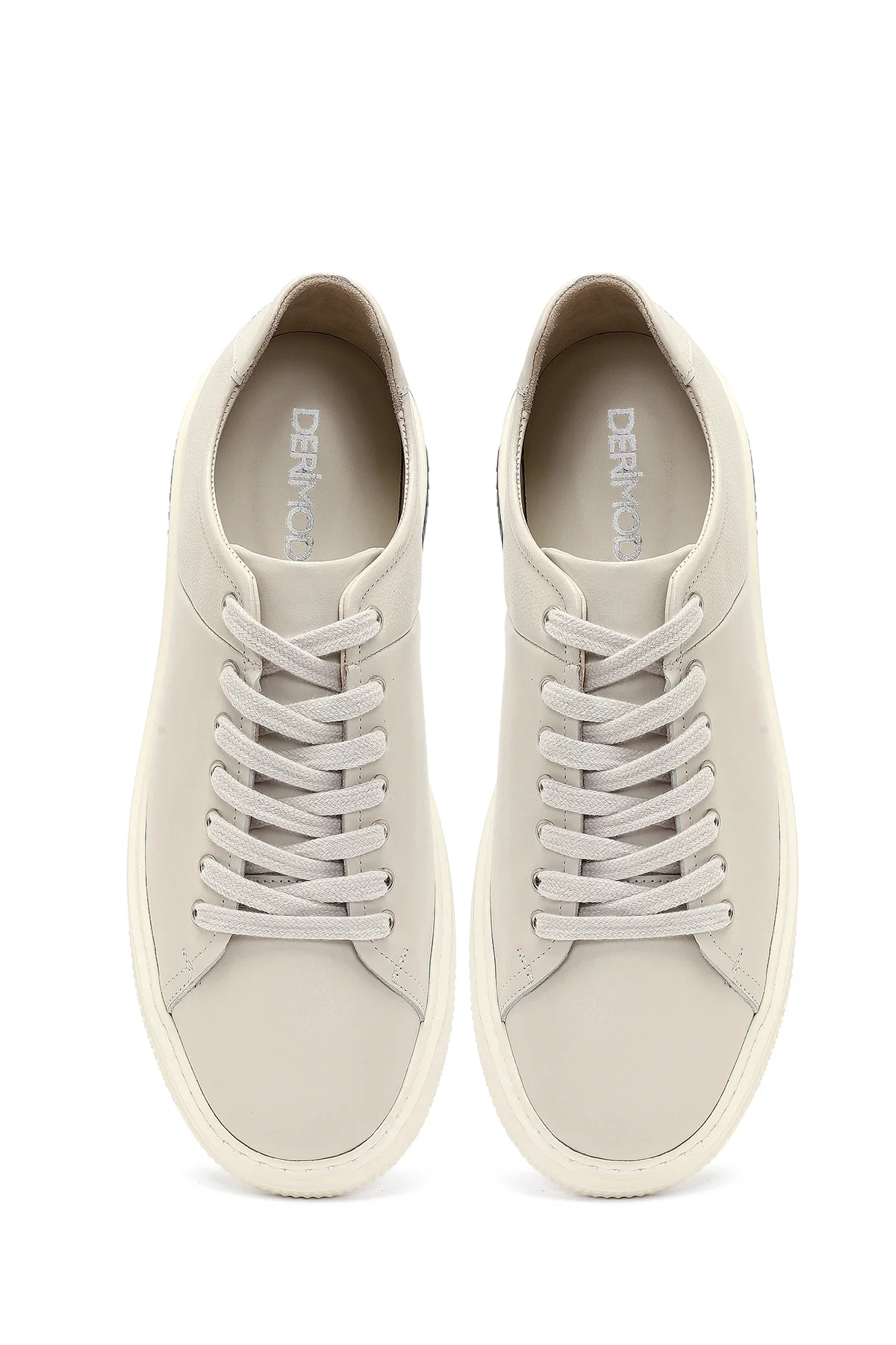 Erkek Beyaz Bağcıklı Kalın Tabanlı Deri Sneaker - Image 7