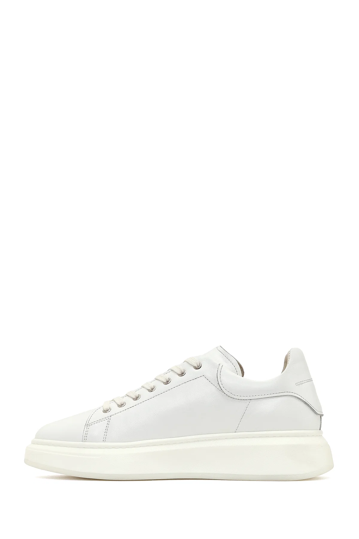 Erkek Beyaz Bağcıklı Kalın Tabanlı Deri Sneaker - Image 2
