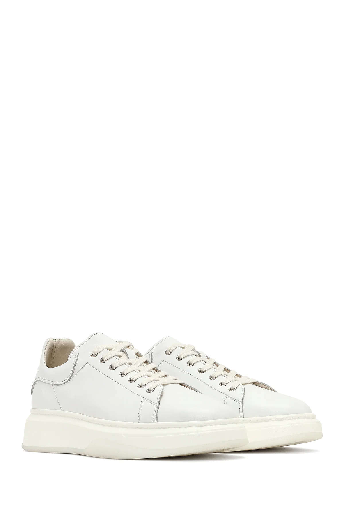 Erkek Beyaz Bağcıklı Kalın Tabanlı Deri Sneaker - Image 3