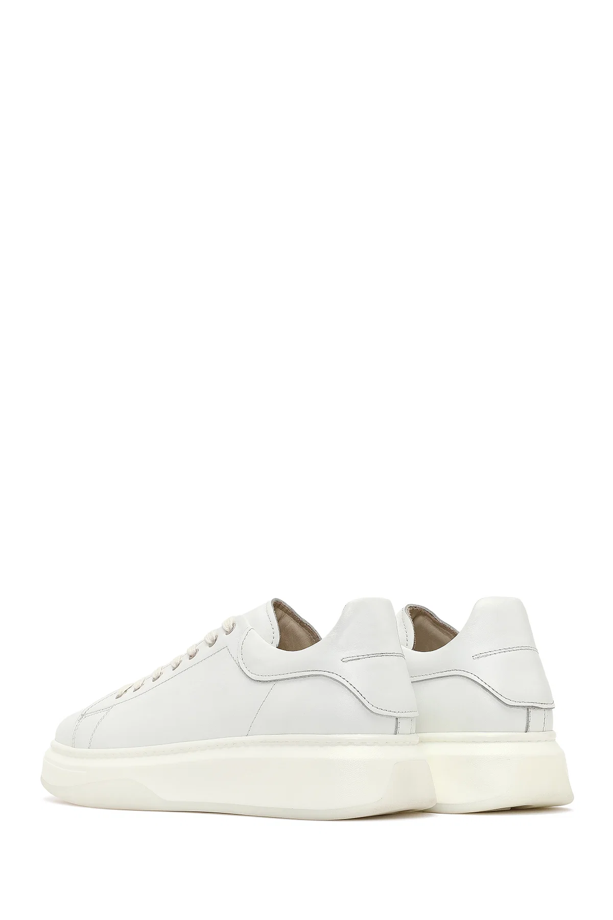 Erkek Beyaz Bağcıklı Kalın Tabanlı Deri Sneaker - Image 5