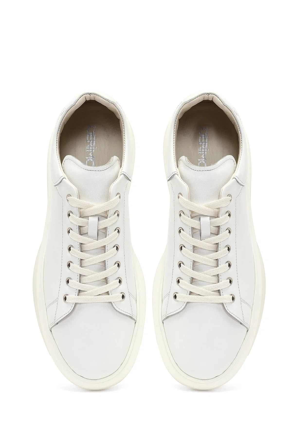 Erkek Beyaz Bağcıklı Kalın Tabanlı Deri Sneaker - Image 7