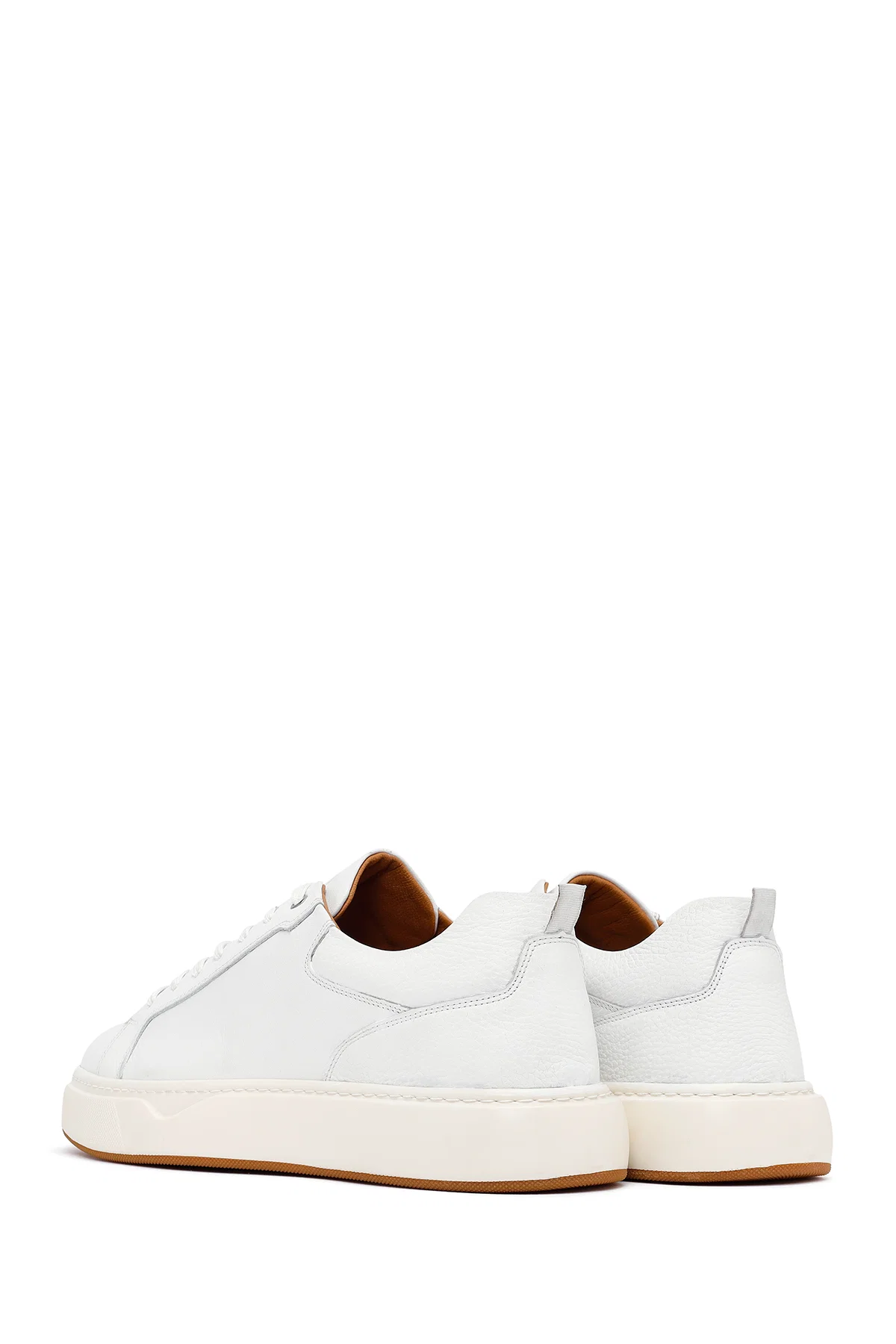 Erkek Beyaz Bağcıklı Kalın Tabanlı Deri Sneaker - Image 5