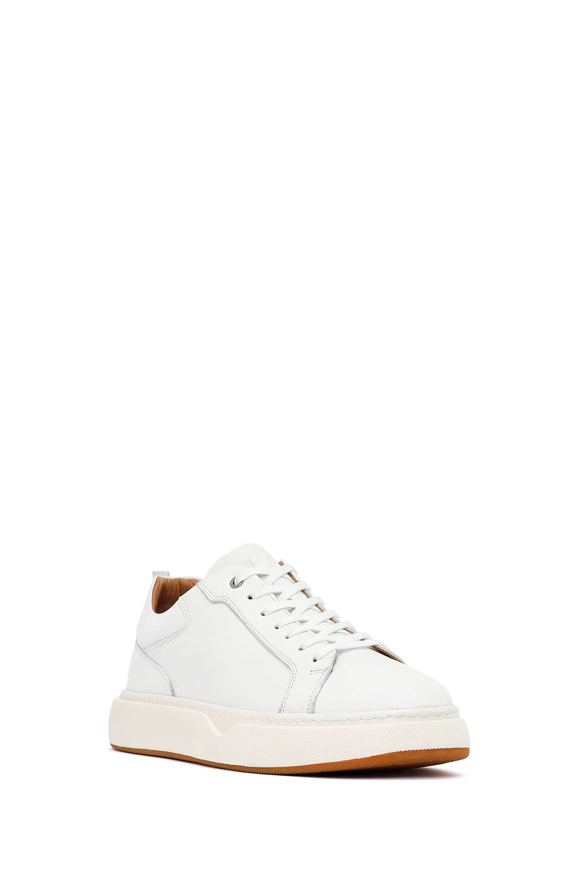 Erkek Beyaz Bağcıklı Kalın Tabanlı Deri Sneaker - Image 6