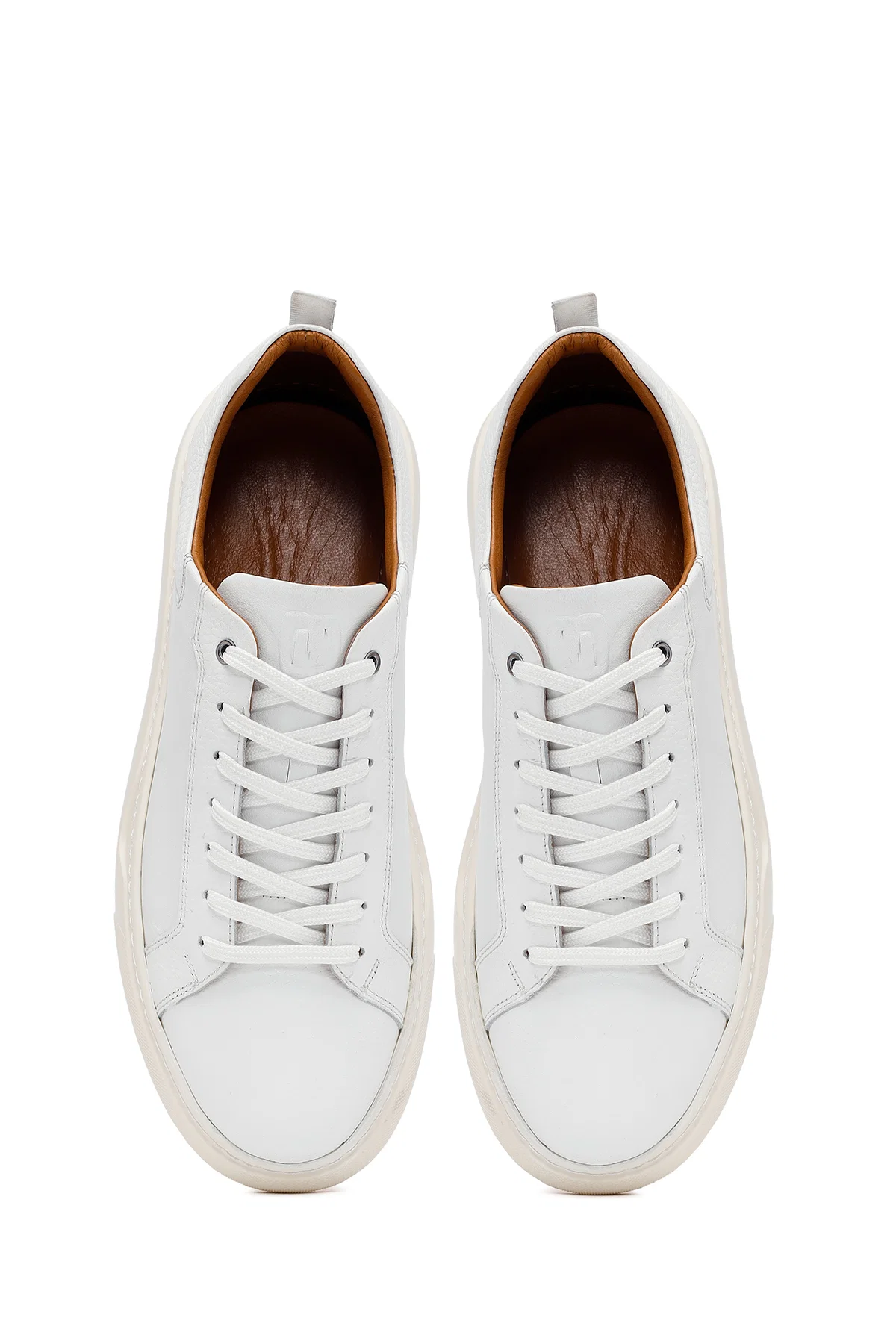Erkek Beyaz Bağcıklı Kalın Tabanlı Deri Sneaker - Image 7