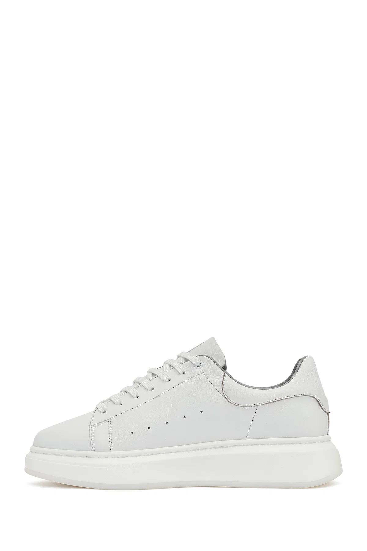 Erkek Beyaz Bağcıklı Kalın Tabanlı Deri Sneaker - Image 2