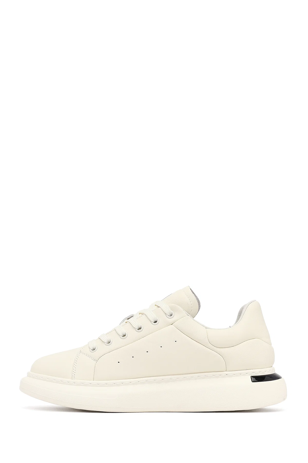 Erkek Beyaz Bağcıklı Kalın Tabanlı Deri Sneaker - Image 2