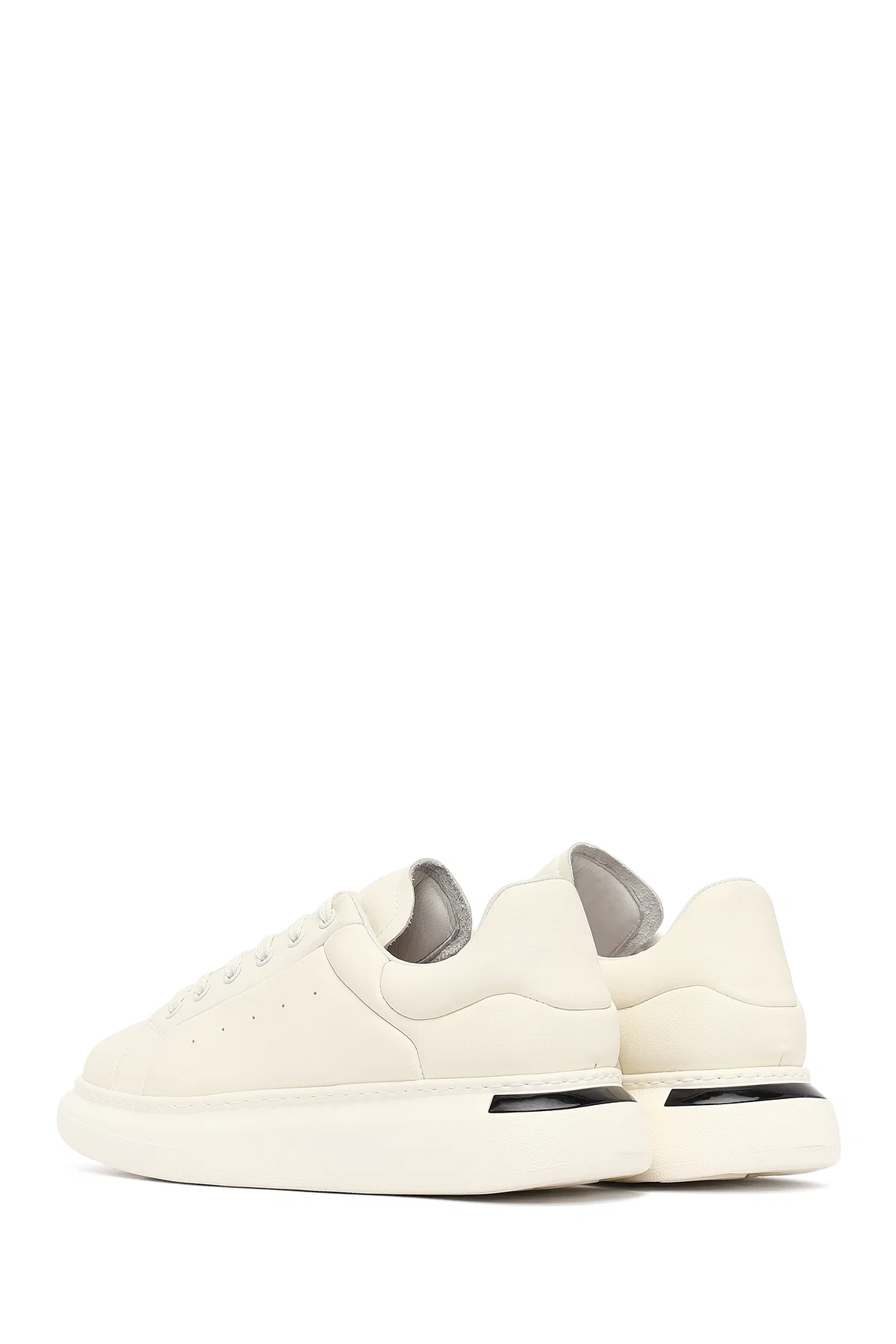 Erkek Beyaz Bağcıklı Kalın Tabanlı Deri Sneaker - Image 5