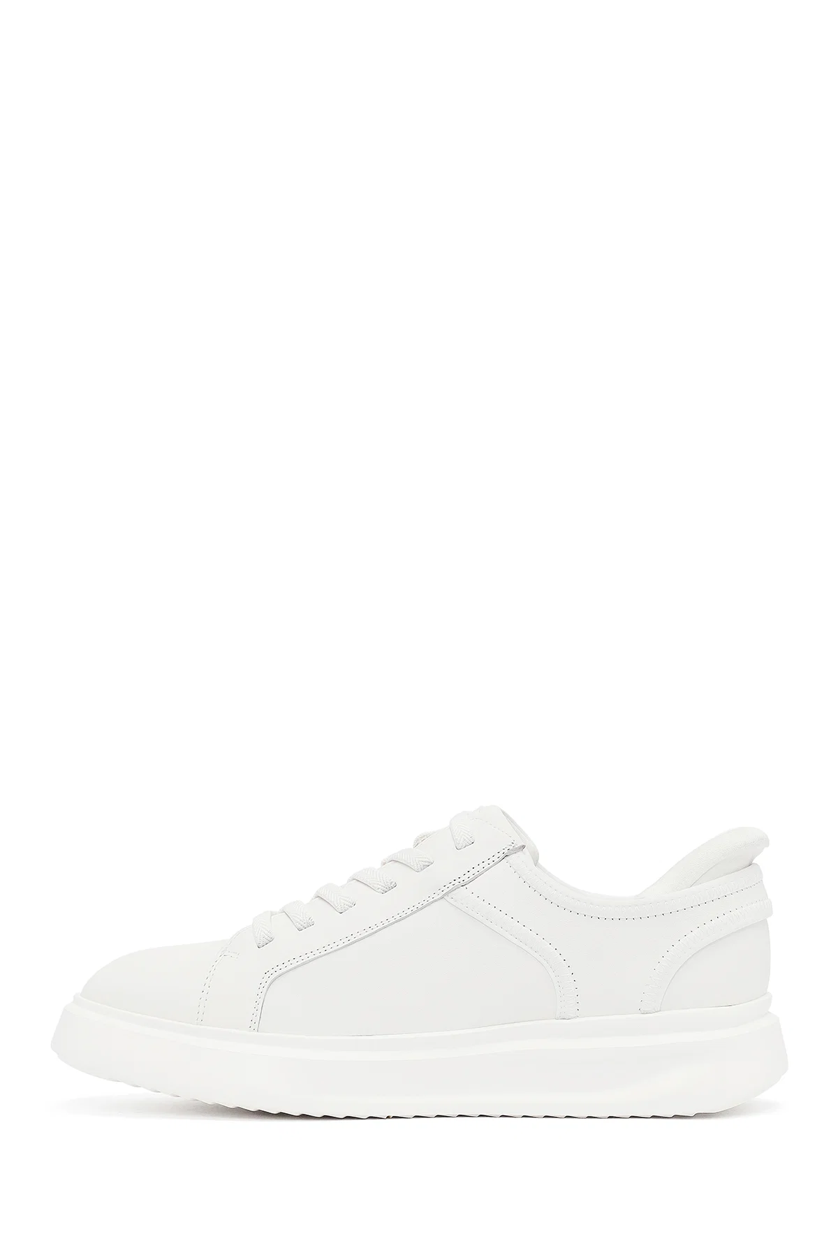 Erkek Beyaz Bağcıklı Kalın Tabanlı Deri Sneaker - Image 2