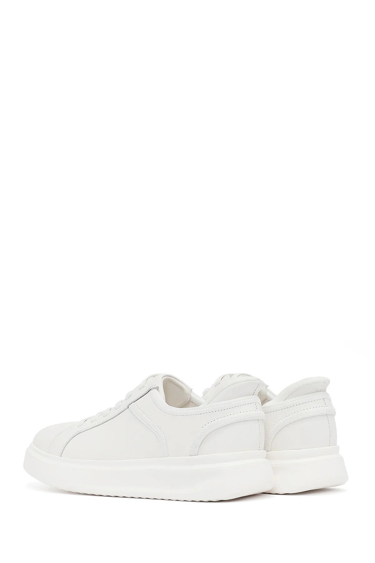 Erkek Beyaz Bağcıklı Kalın Tabanlı Deri Sneaker - Image 5