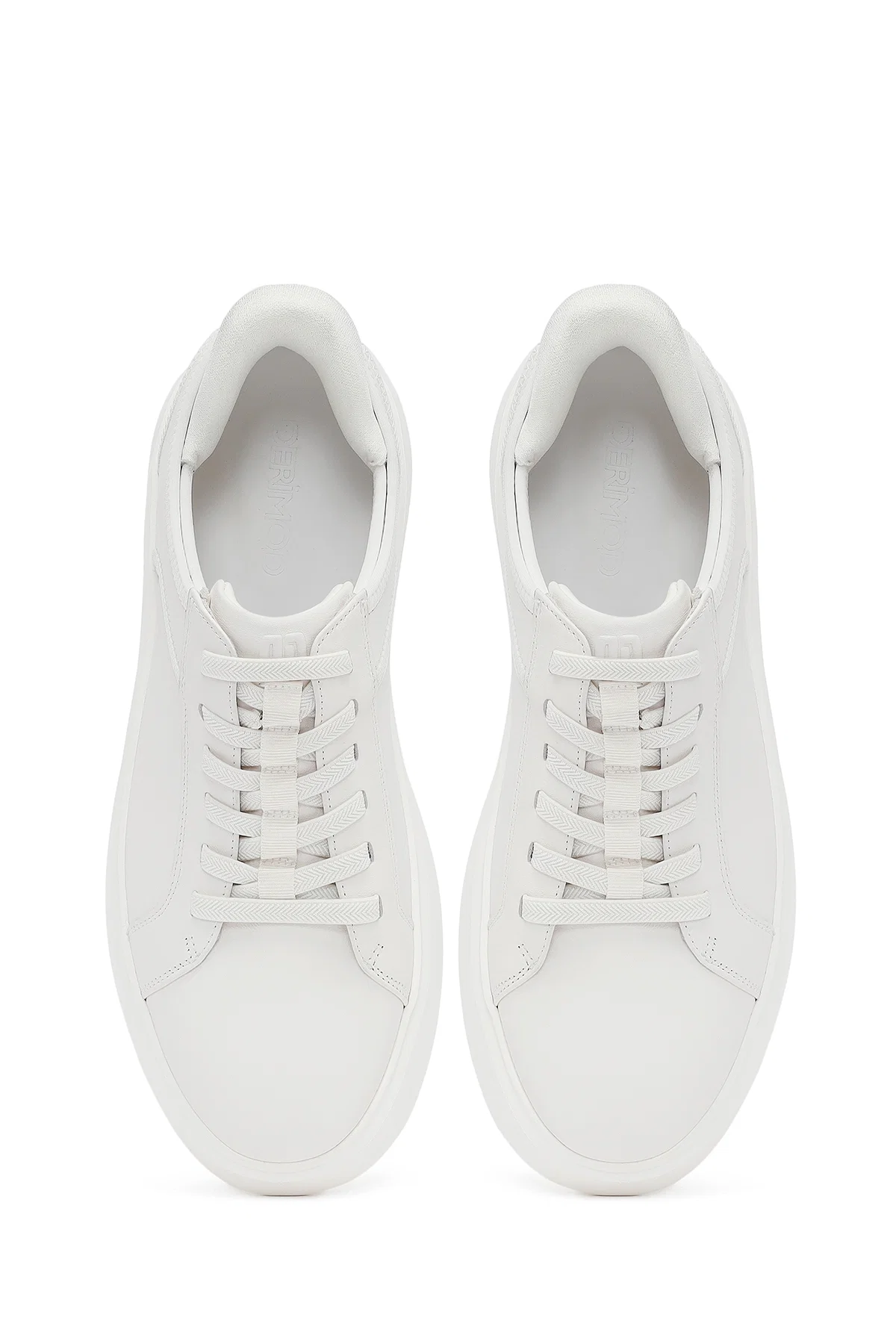 Erkek Beyaz Bağcıklı Kalın Tabanlı Deri Sneaker - Image 7