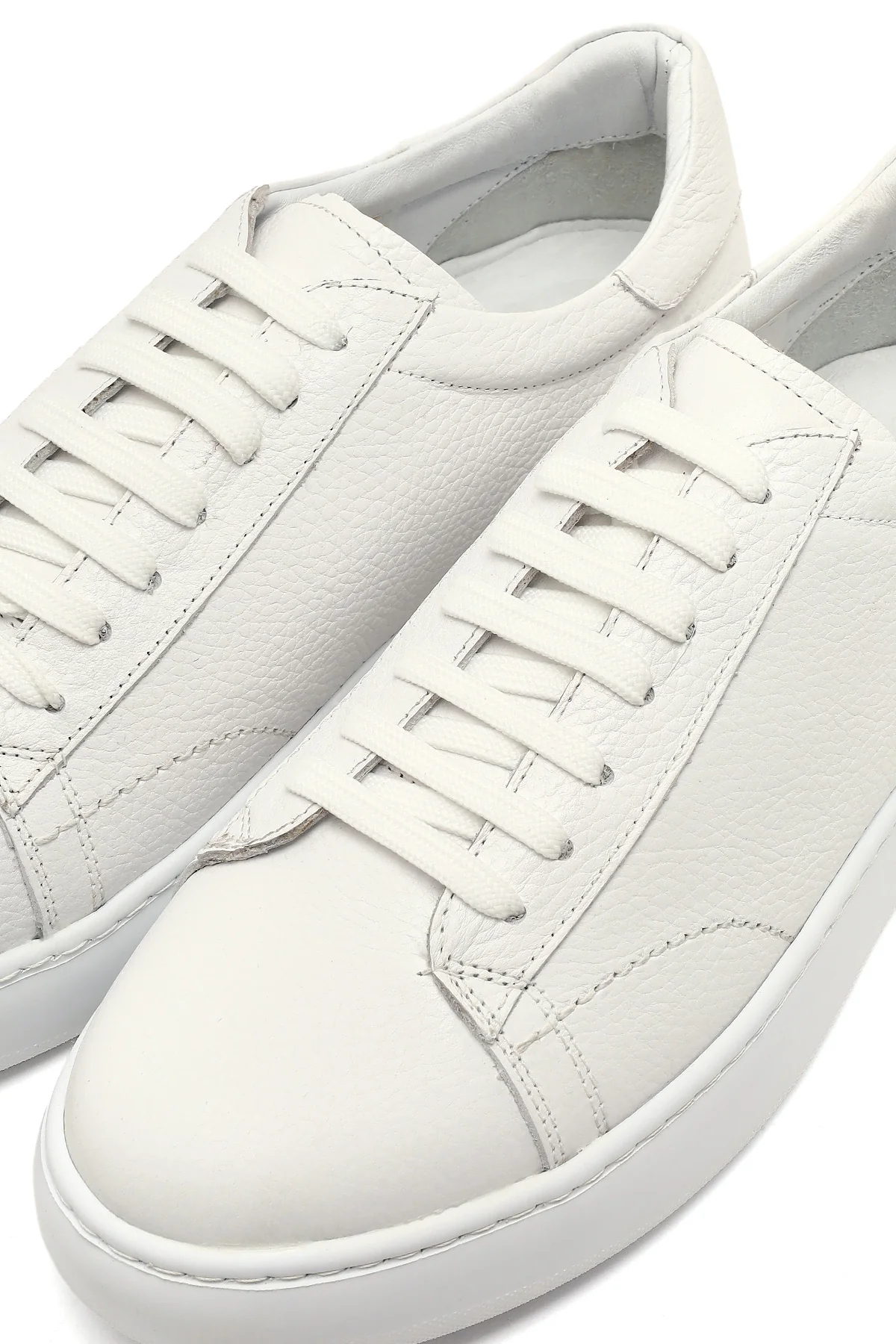 Erkek Beyaz Bağcıklı Kalın Tabanlı Deri Sneaker - Image 10