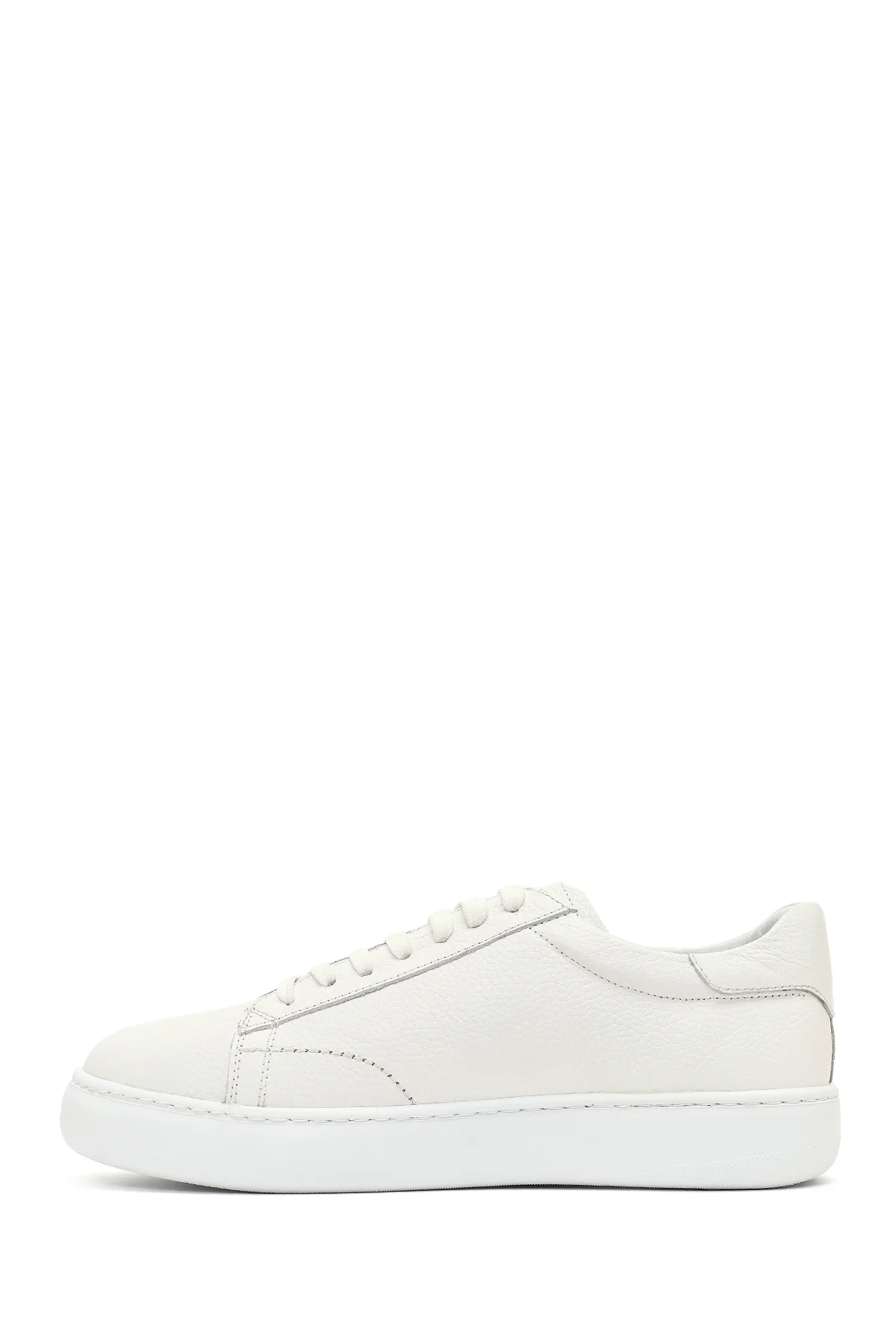Erkek Beyaz Bağcıklı Kalın Tabanlı Deri Sneaker - Image 2