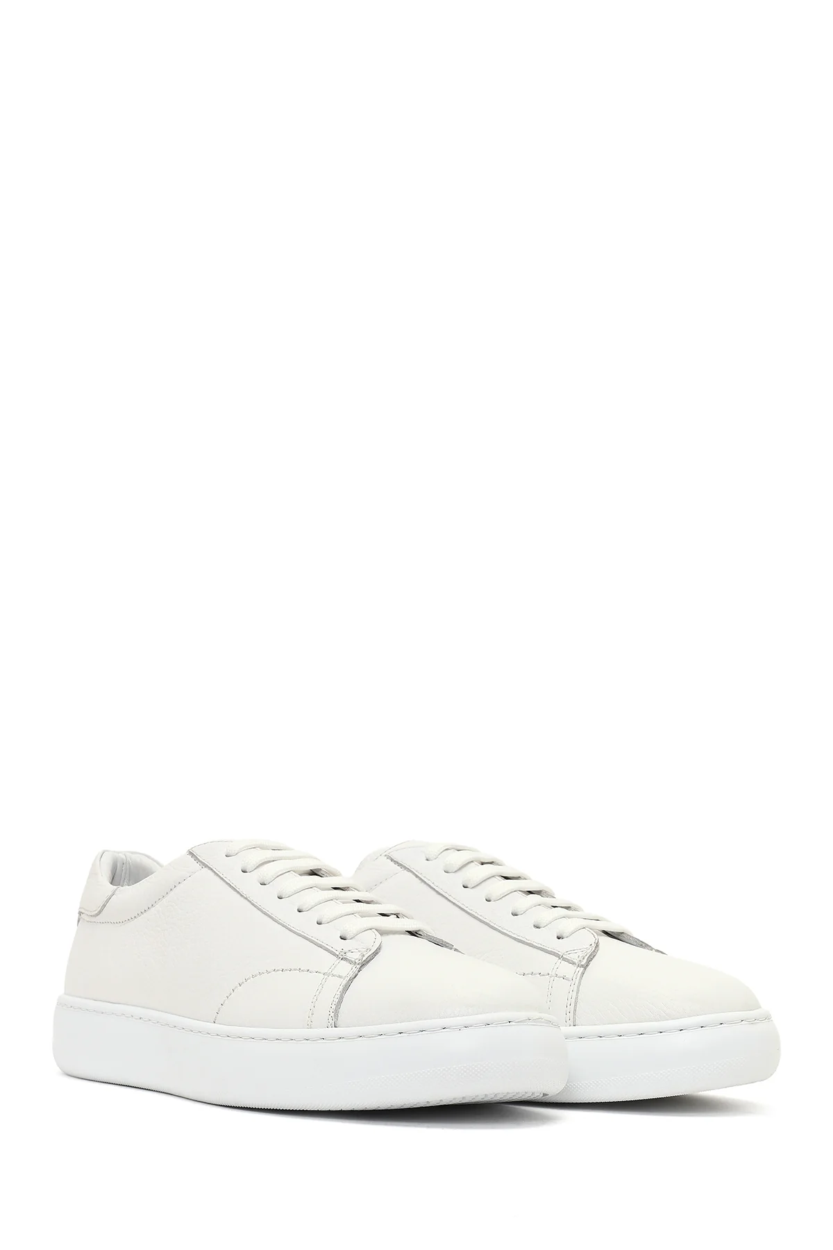 Erkek Beyaz Bağcıklı Kalın Tabanlı Deri Sneaker - Image 3