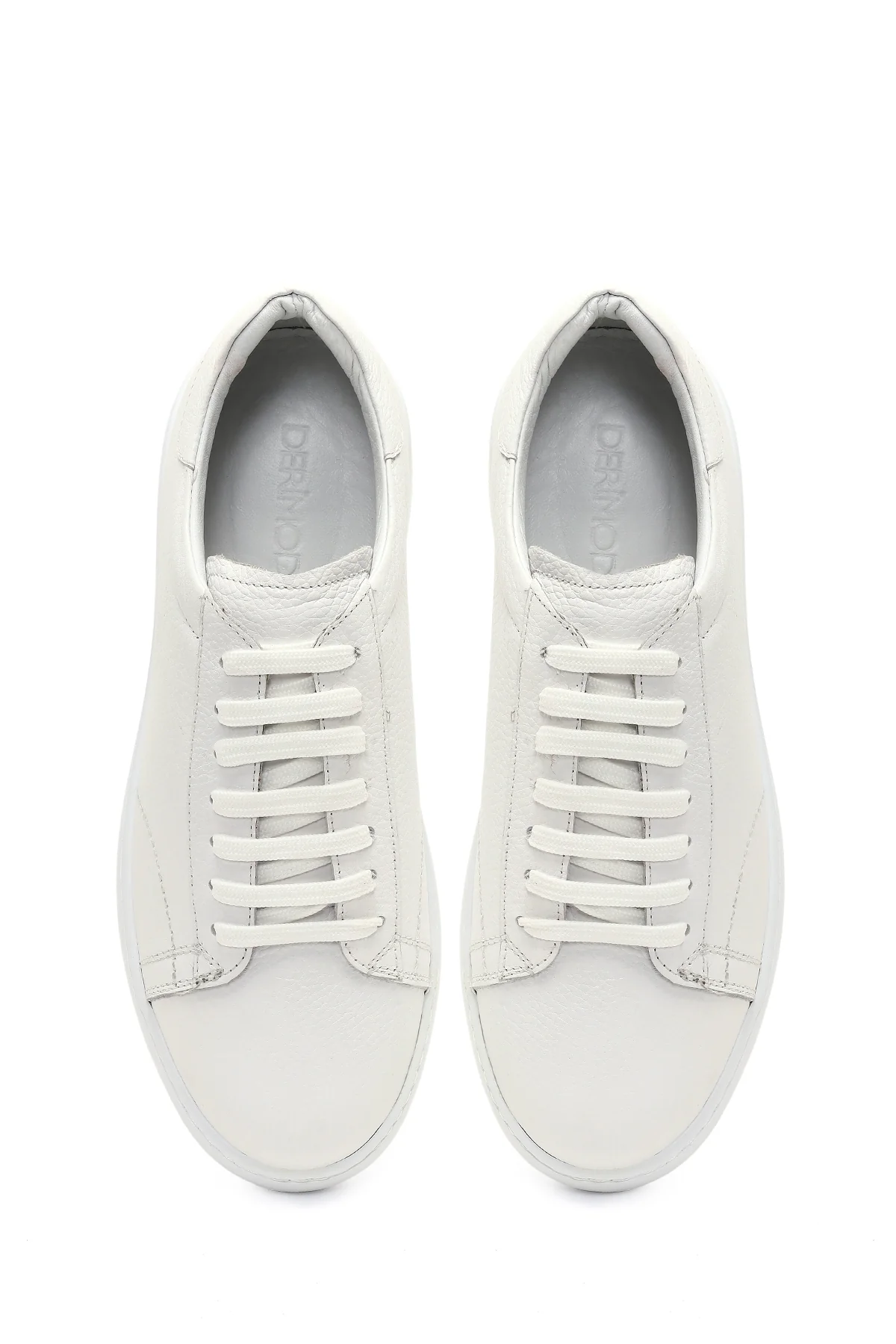 Erkek Beyaz Bağcıklı Kalın Tabanlı Deri Sneaker - Image 7