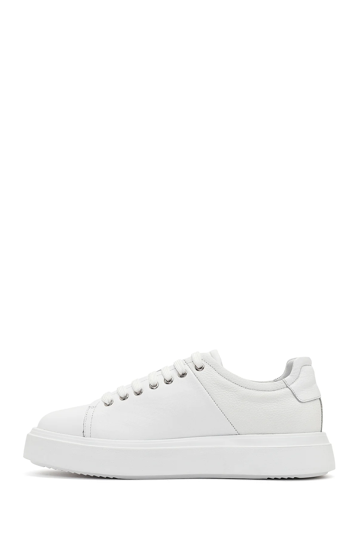 Erkek Beyaz Bağcıklı Kalın Tabanlı Deri Sneaker - Image 3