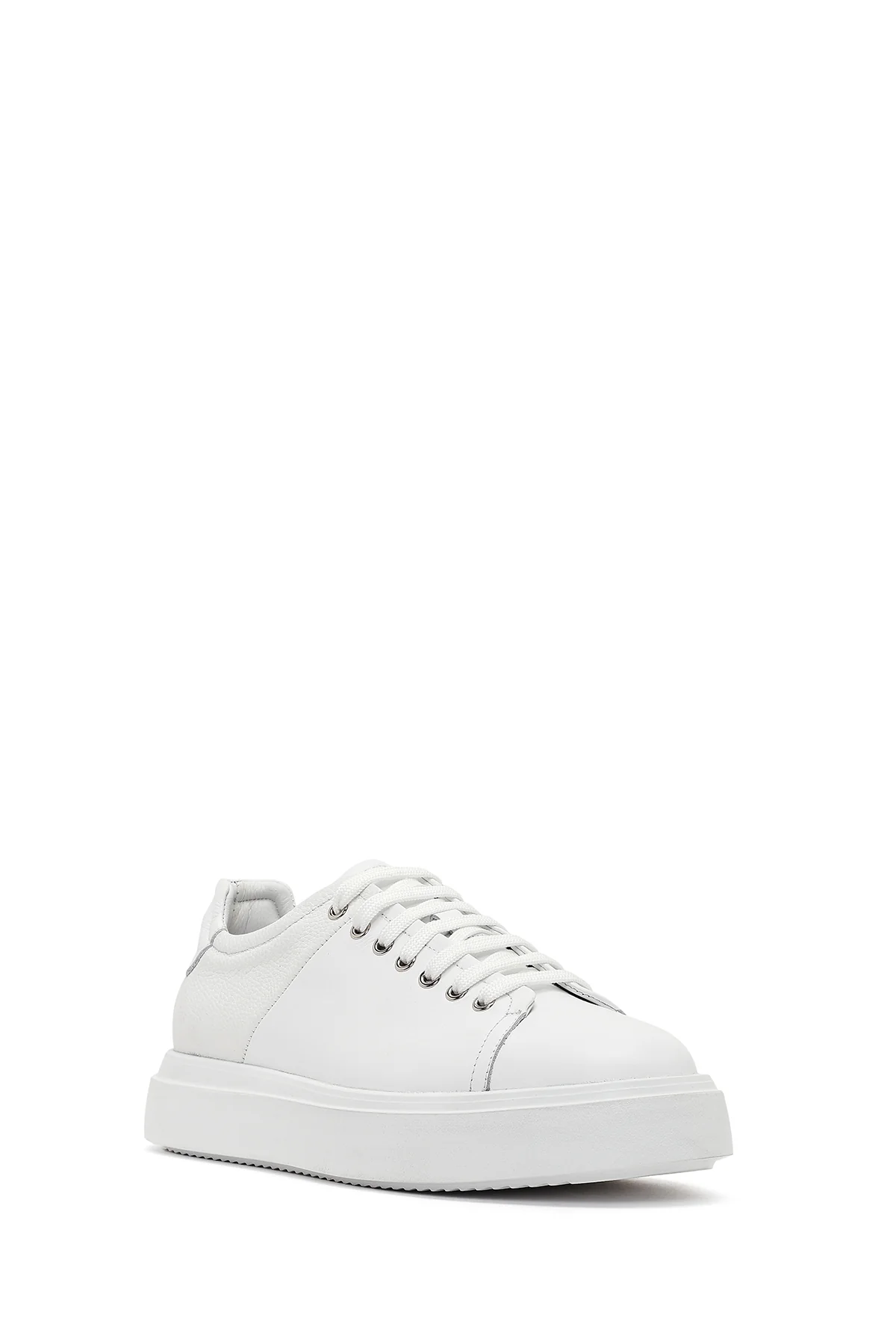 Erkek Beyaz Bağcıklı Kalın Tabanlı Deri Sneaker - Image 7