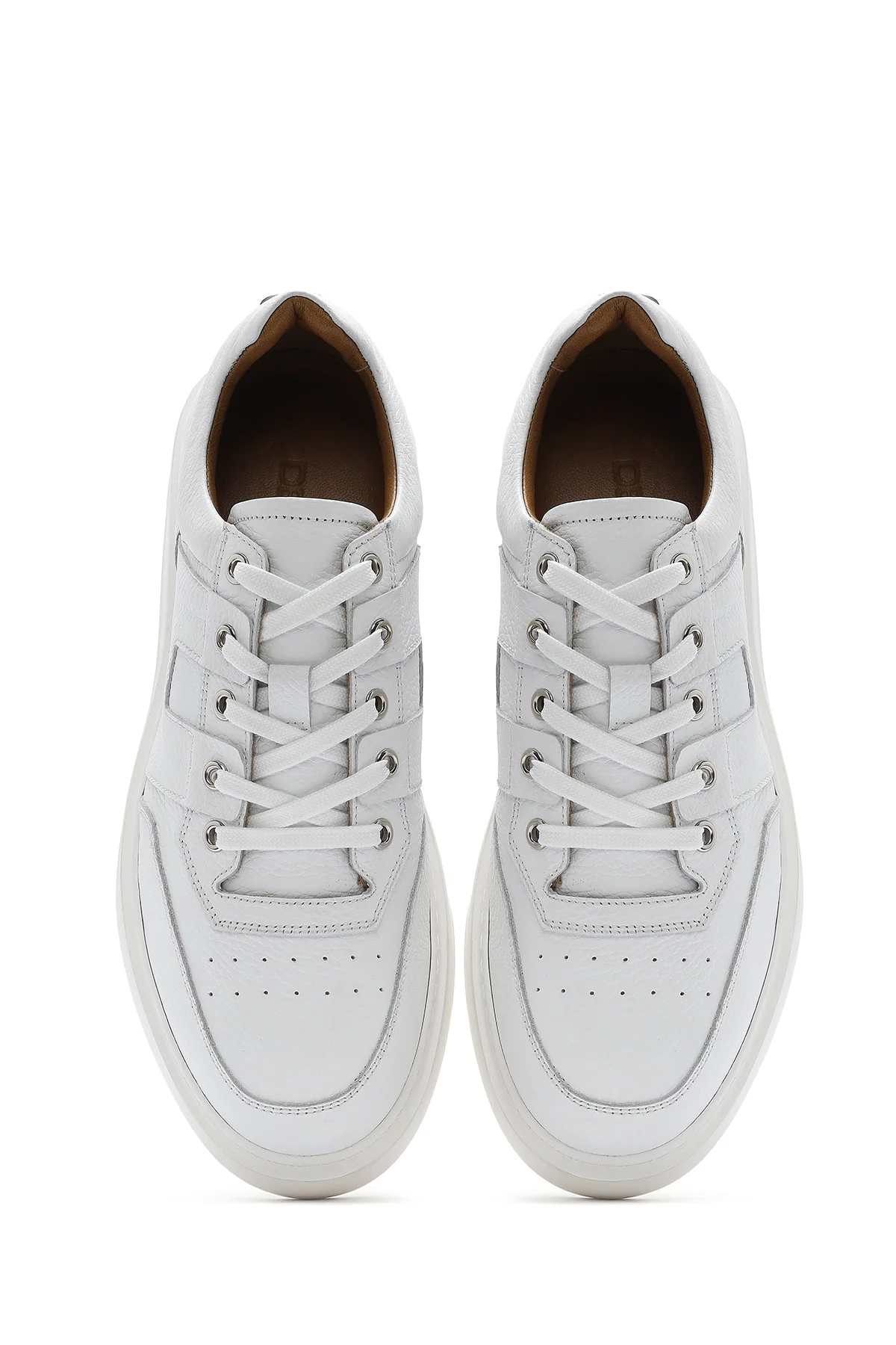 Erkek Beyaz Bağcıklı Kalın Tabanlı Deri Sneaker - Image 4