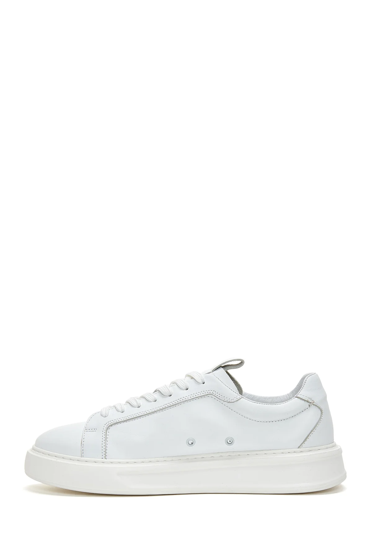 Erkek Beyaz Bağcıklı Kalın Tabanlı Deri Sneaker - Image 3