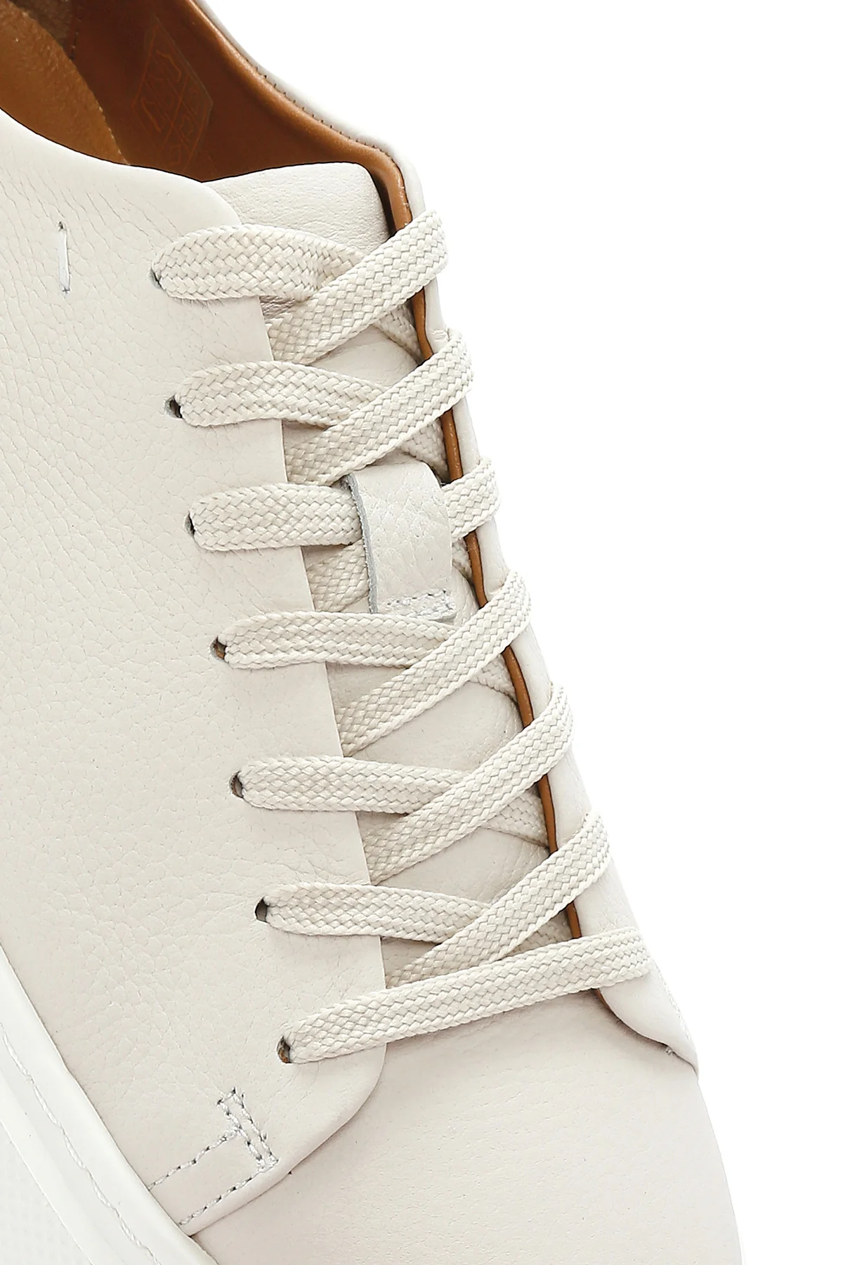 Erkek Beyaz Bağcıklı Kalın Tabanlı Deri Sneaker - Image 10
