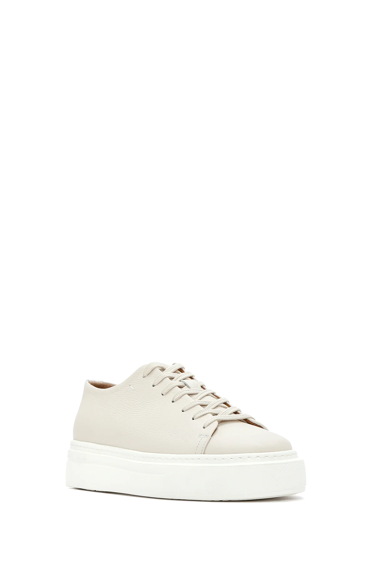 Erkek Beyaz Bağcıklı Kalın Tabanlı Deri Sneaker - Image 7