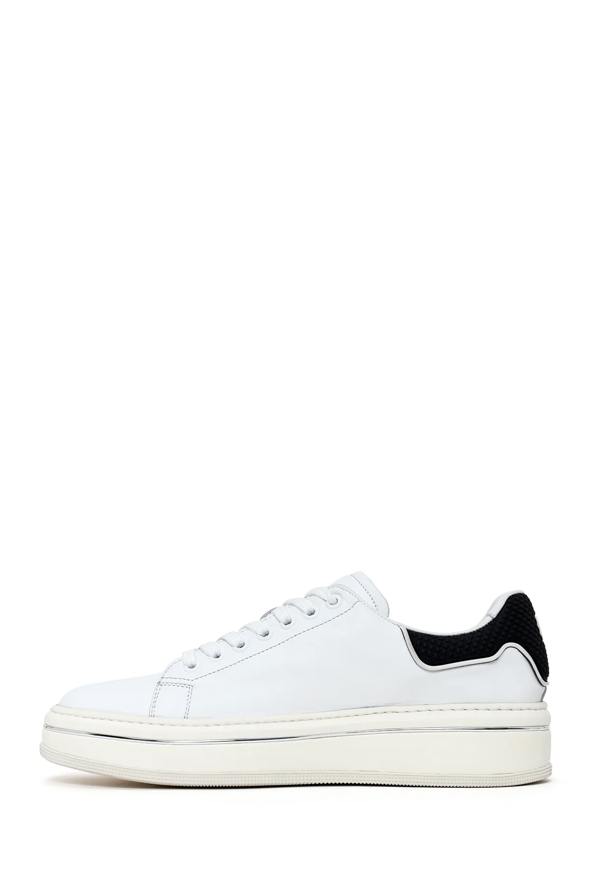 Erkek Beyaz Bağcıklı Kalın Tabanlı Deri Sneaker - Image 3